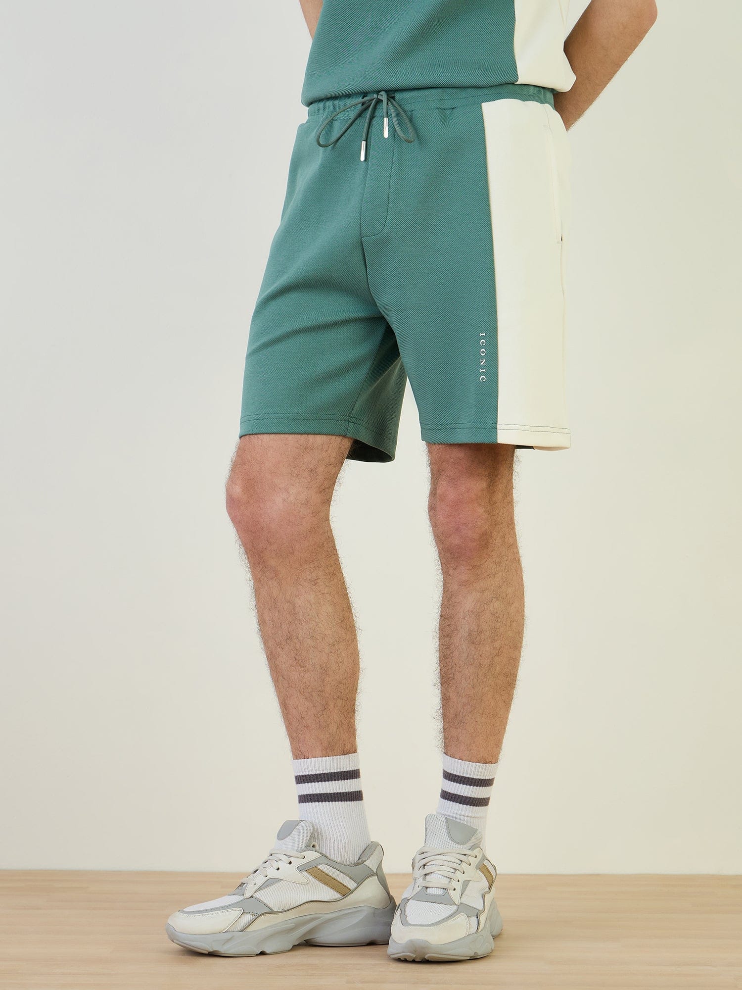 Iconic Men Green Regular Fit Color Block Shorts - Image 3