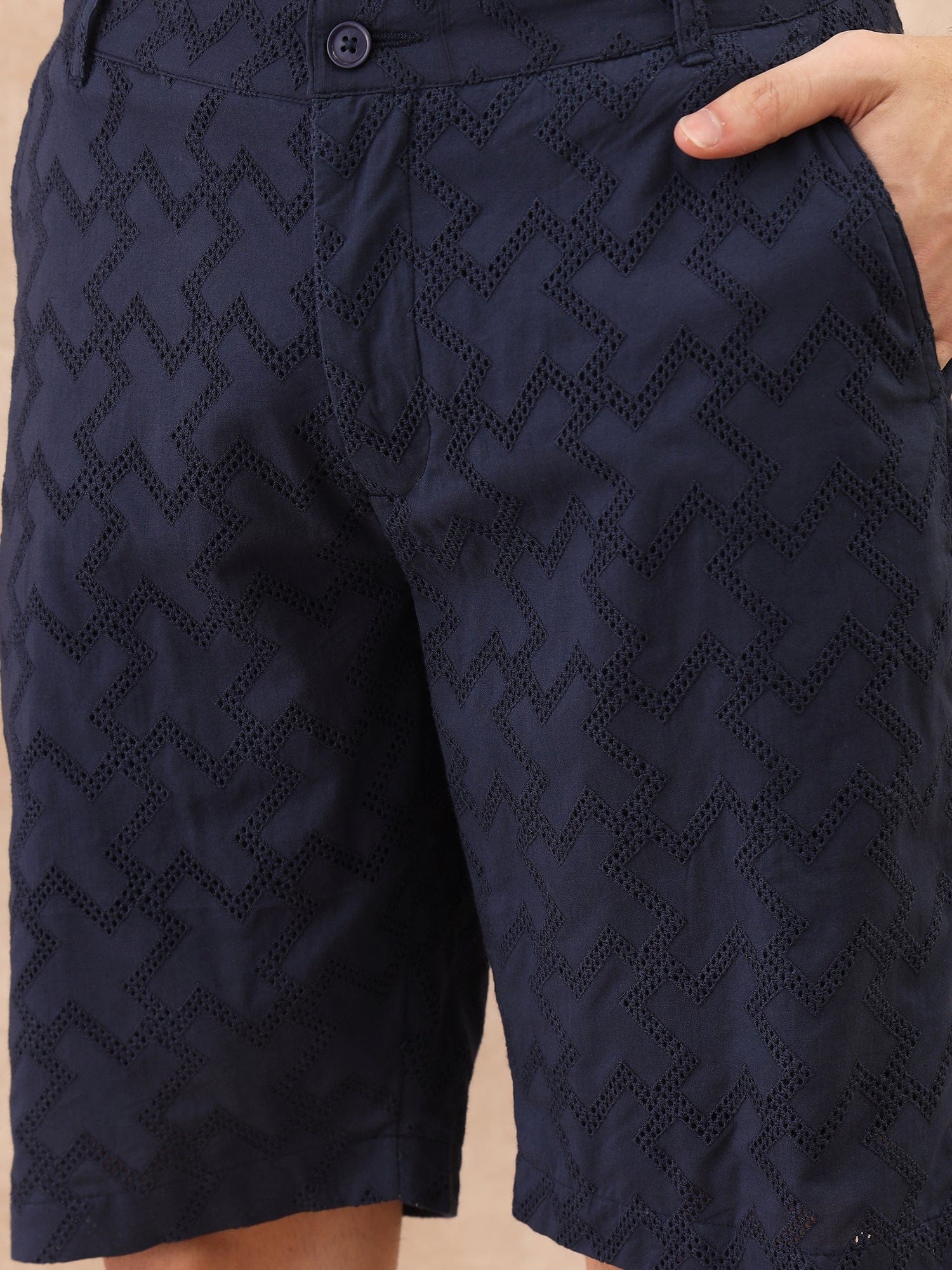 Iconic Men Blue Regular Fit Textured Shorts - Image 3
