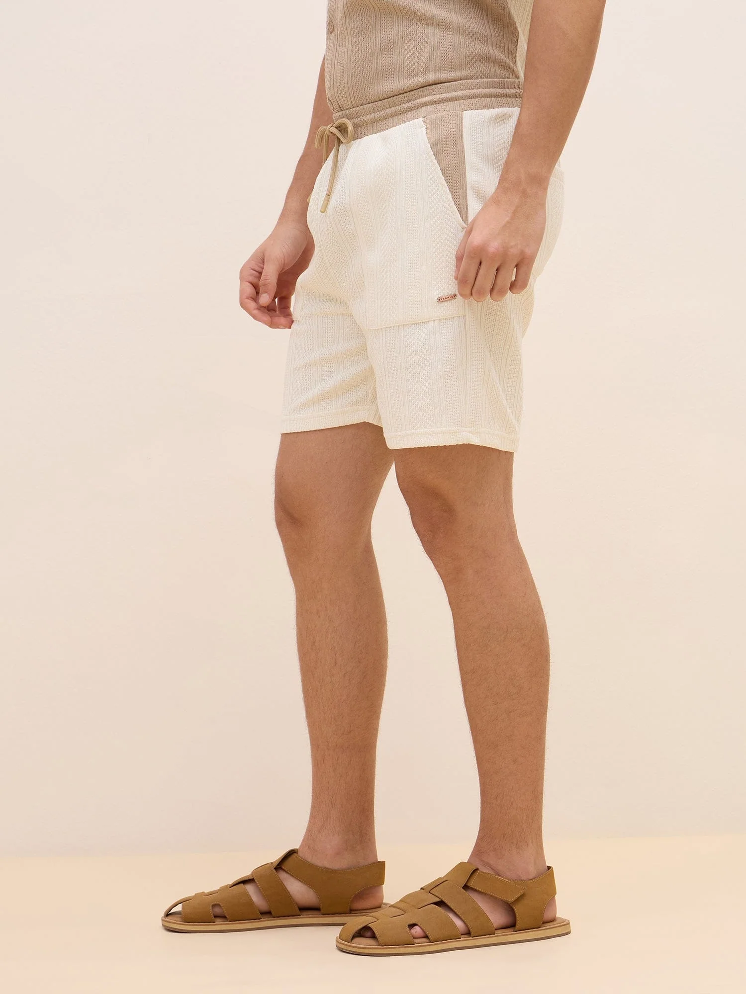 Iconic Men Beige Regular Fit Color Block Shorts - Image 4
