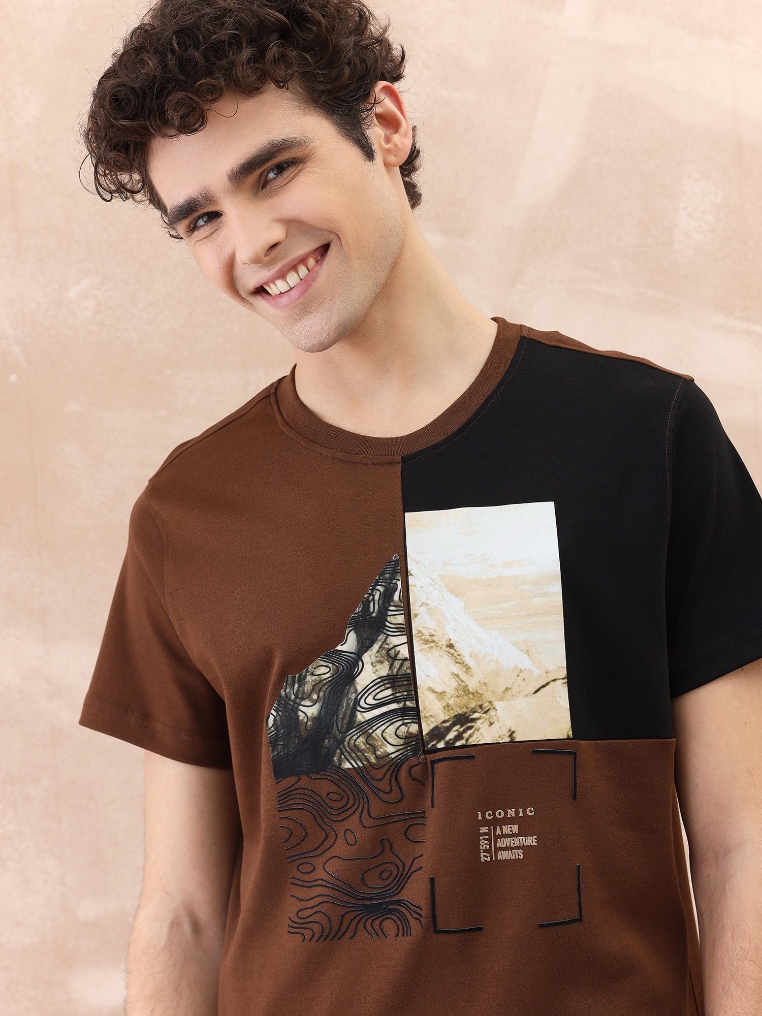 Iconic Men Brown Graphic Crew Neck Tshirt - Image 3