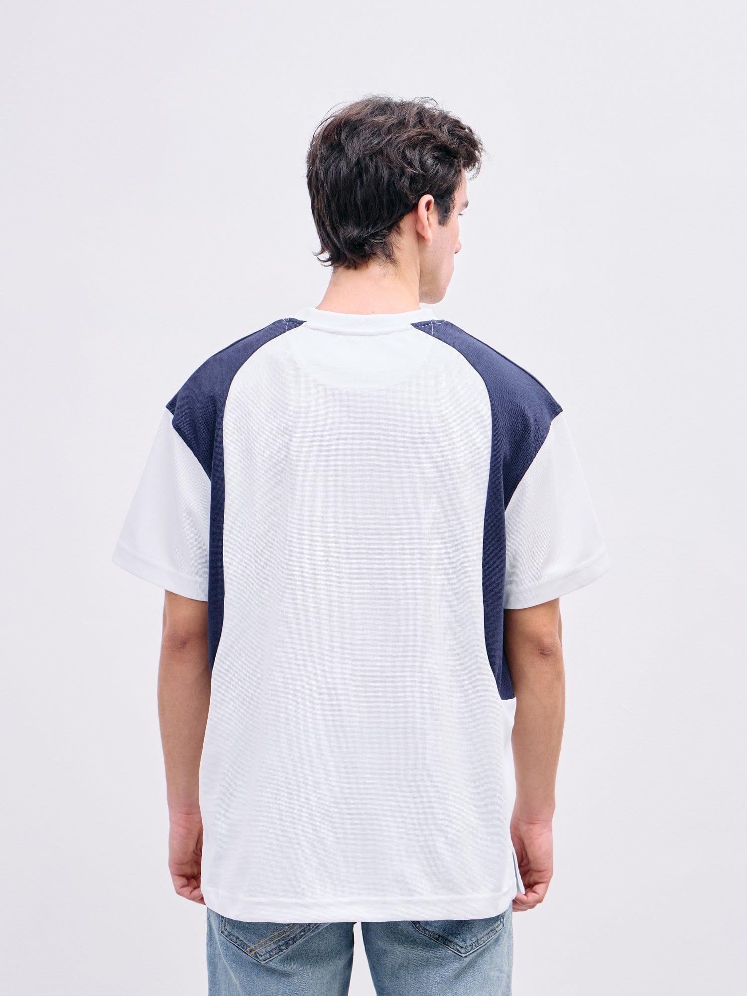 Iconic Men Blue Color Block Crew Neck Tshirt - Image 3