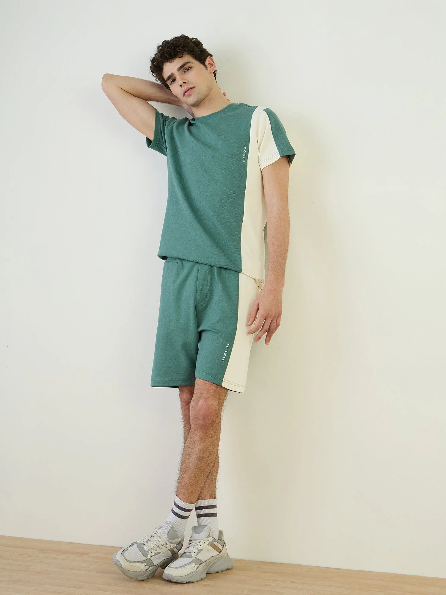 Iconic Men Green Color Block Crew Neck TShirt - Image 2