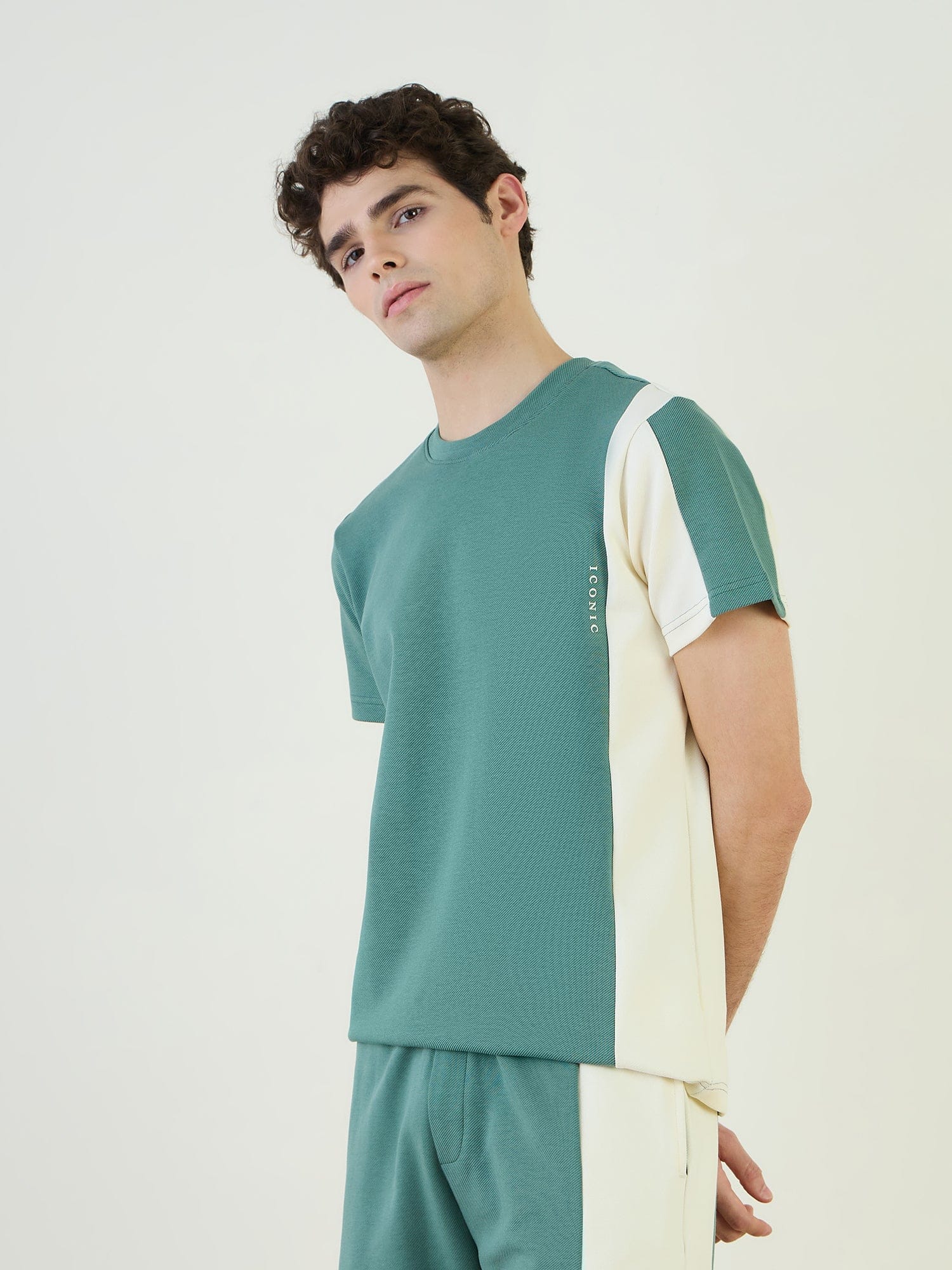 Iconic Men Green Color Block Crew Neck TShirt - Image 3