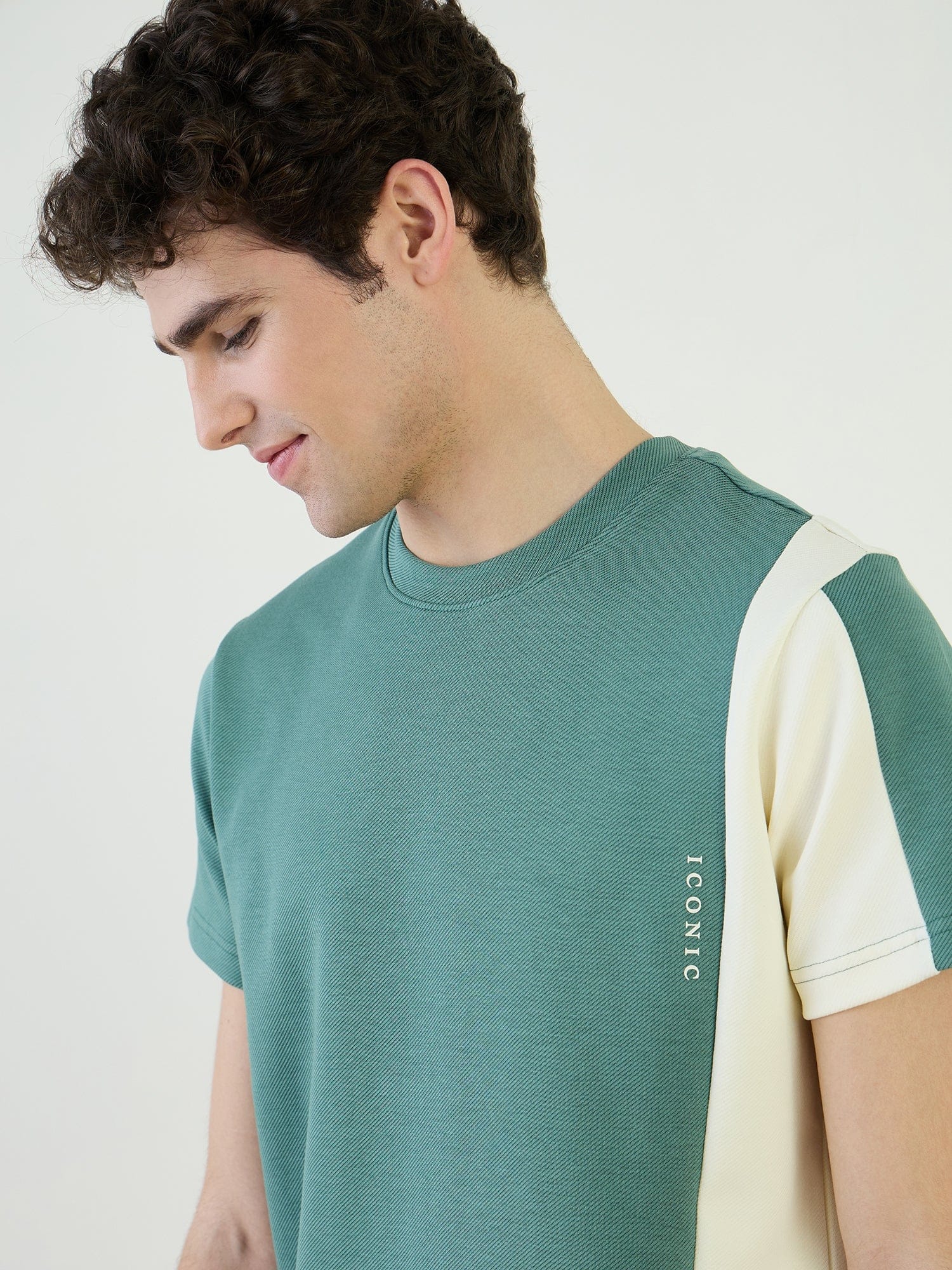 Iconic Men Green Color Block Crew Neck TShirt - Image 4