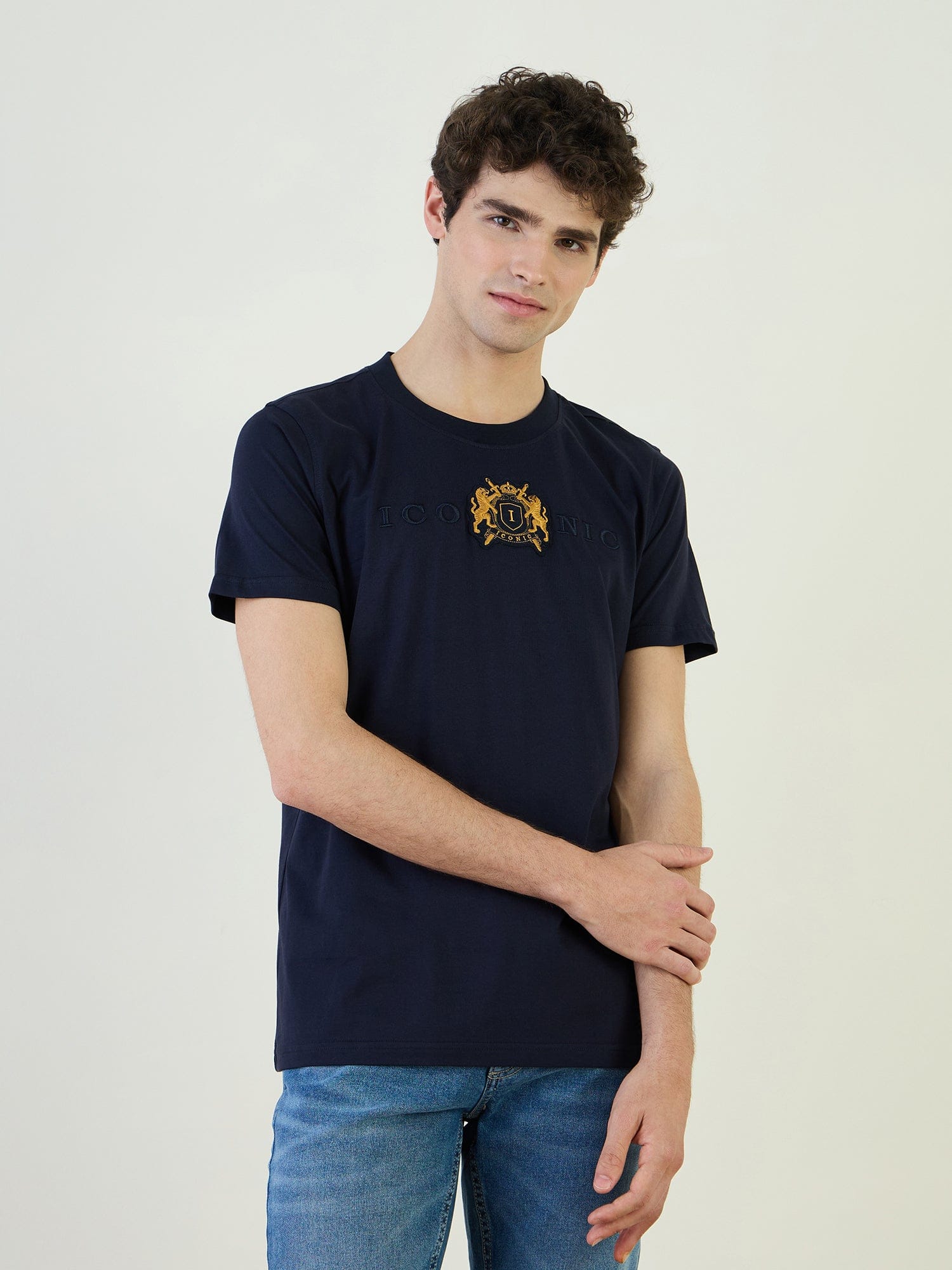 Iconic Men Blue Graphic Crew Neck TShirt