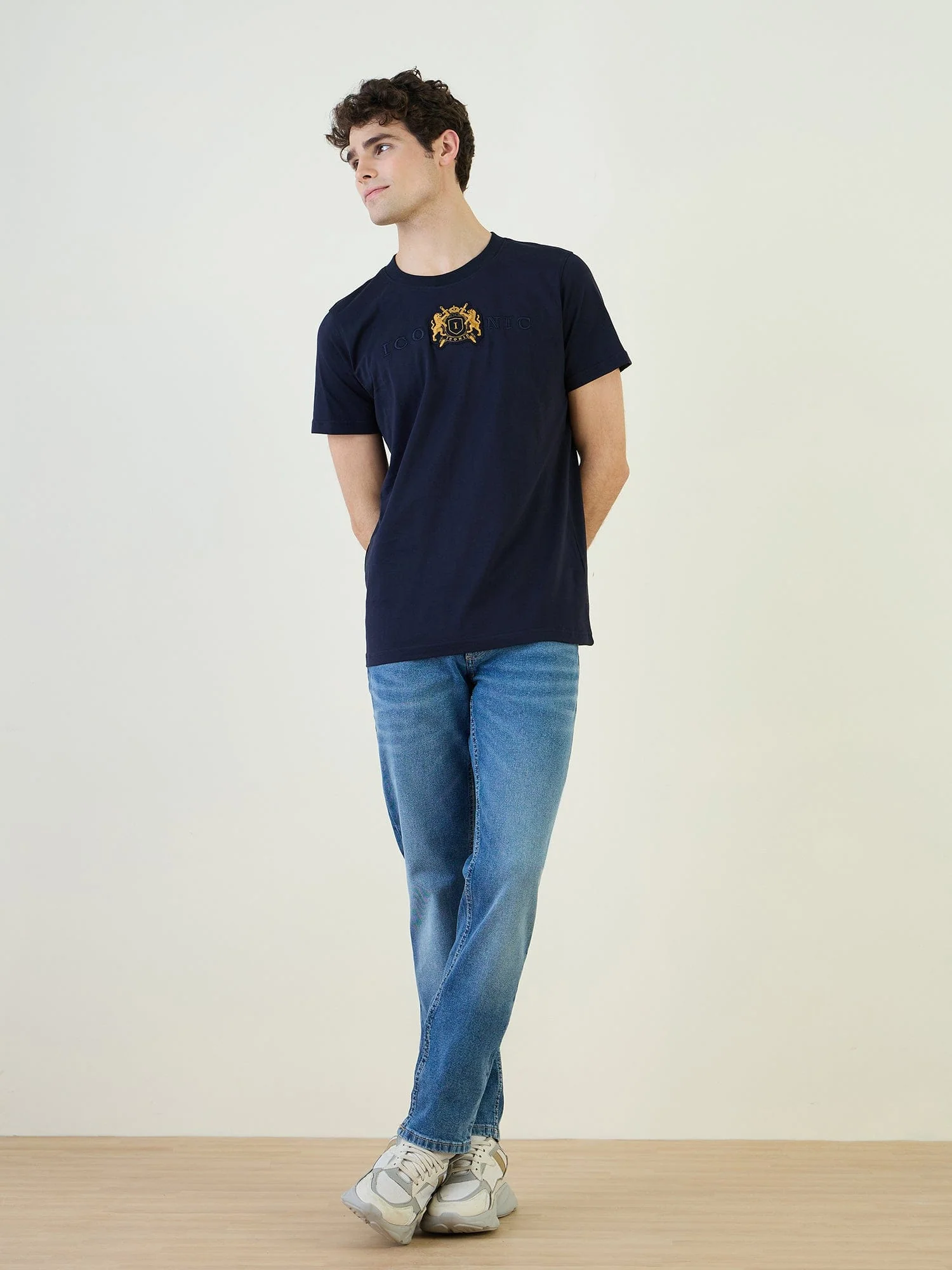 Iconic Men Blue Graphic Crew Neck TShirt - Image 2