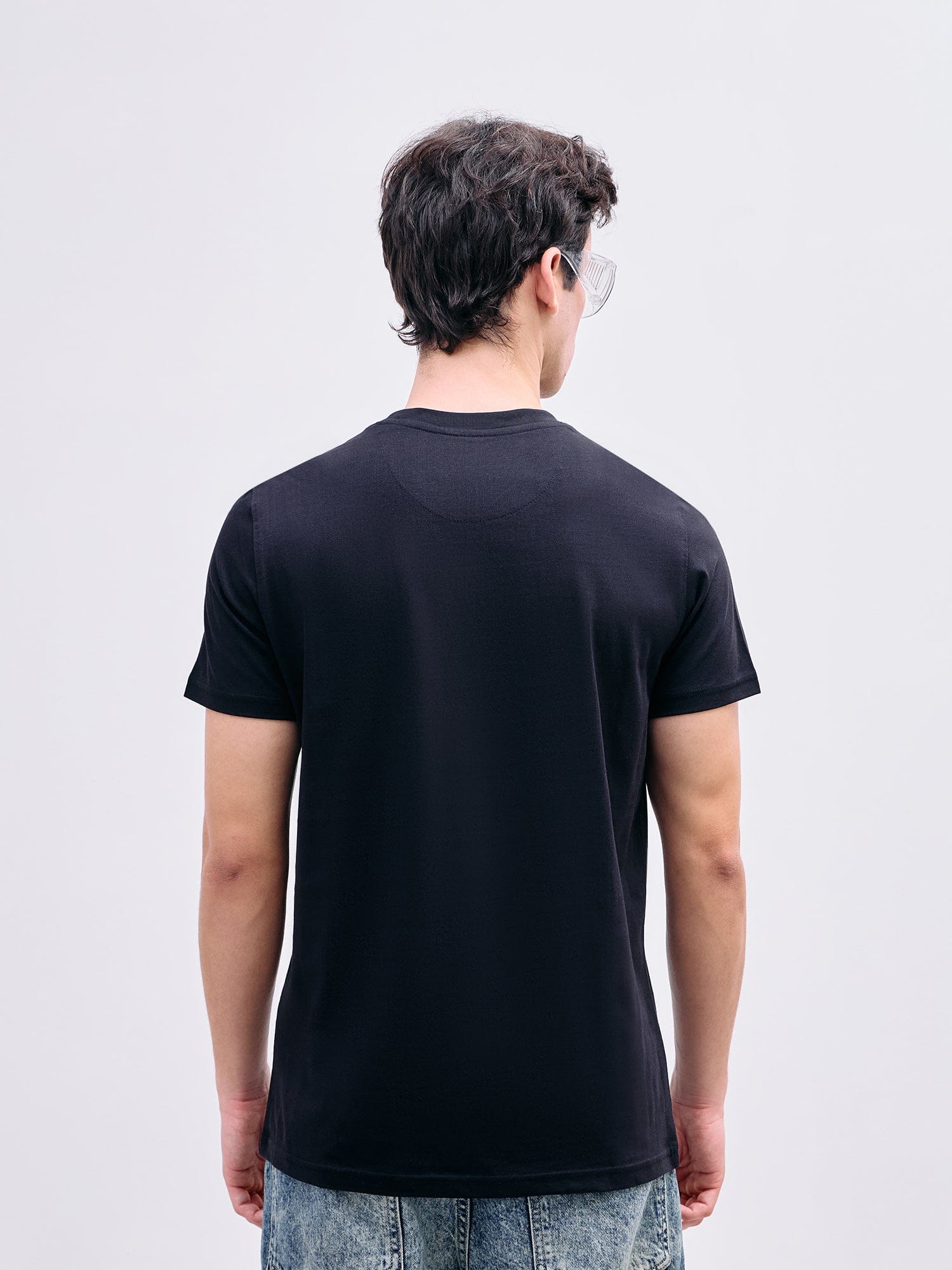 Iconic Men Black Graphic Crew Neck Tshirt - Image 3