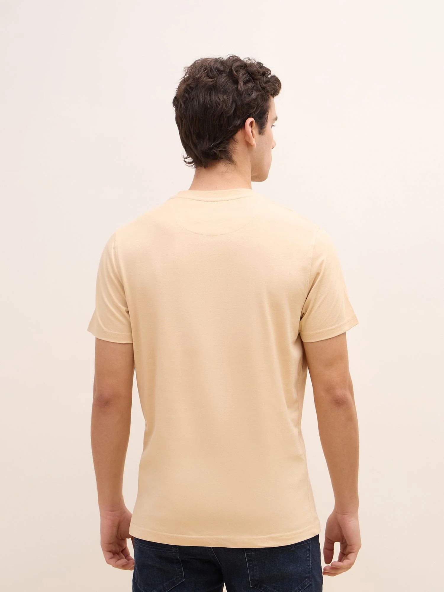 Iconic Men Beige Graphic Crew Neck Tshirt - Image 3