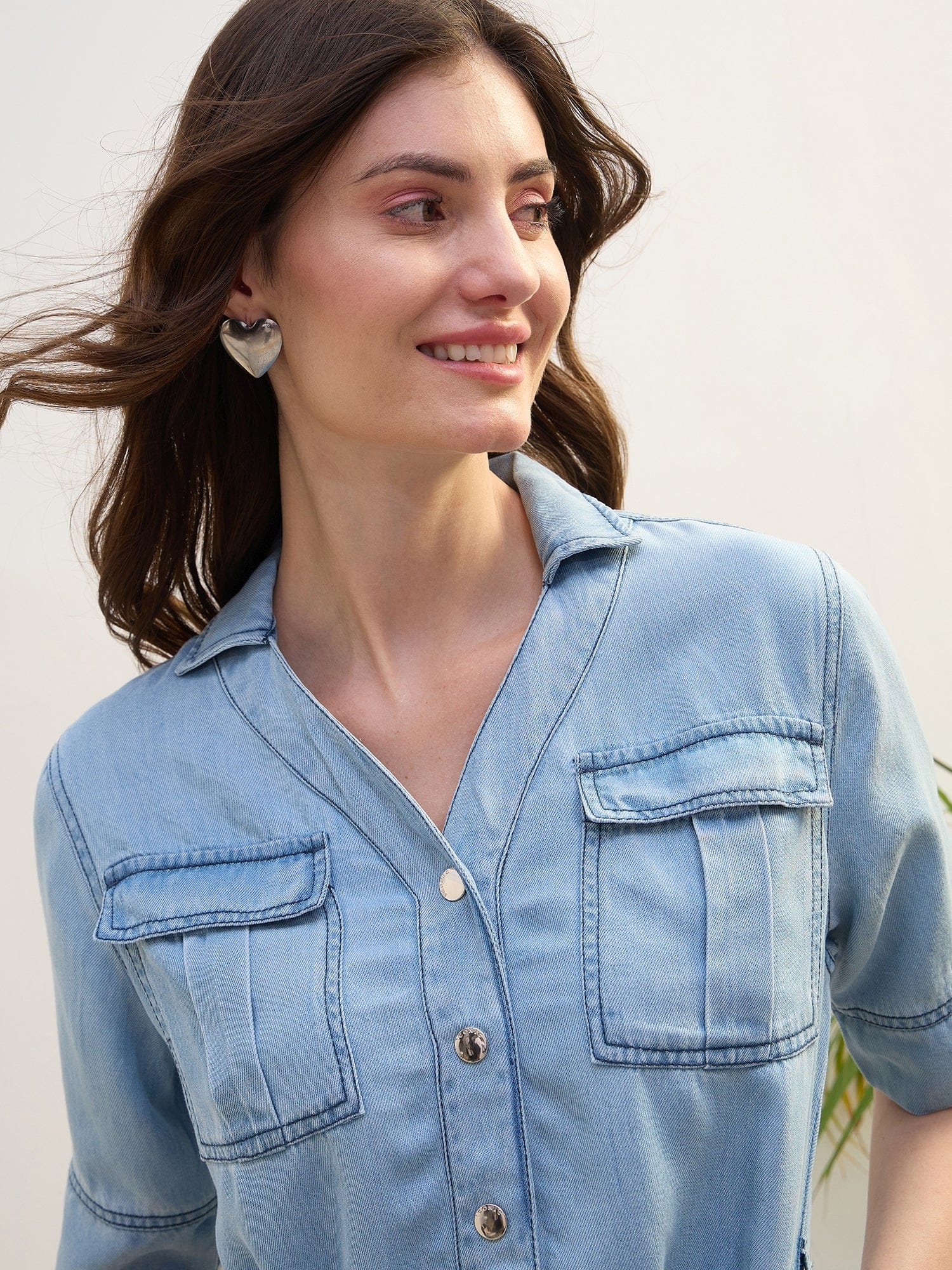 Iconic Women Blue Washed Collar Dress - Image 4