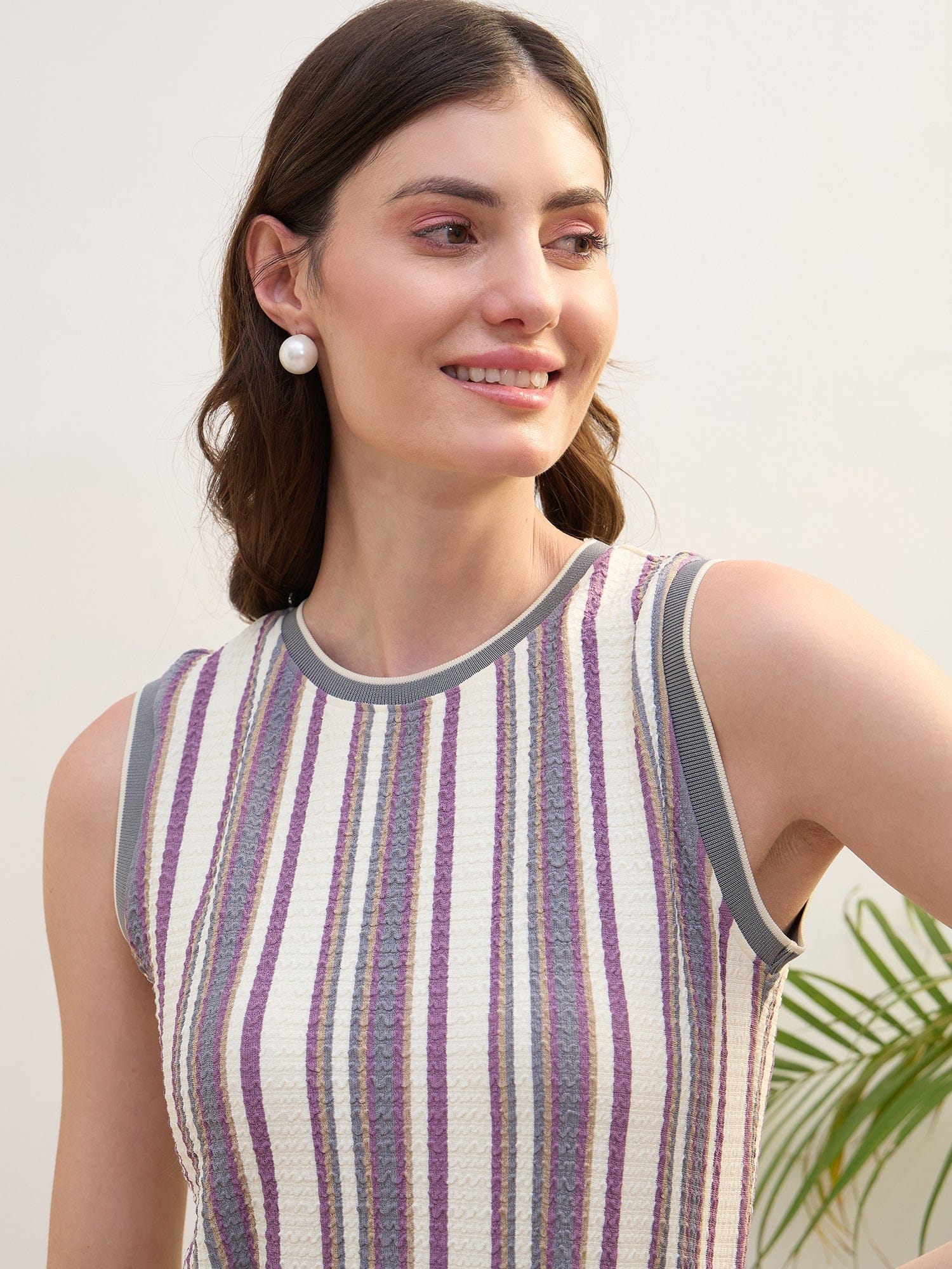 Iconic Women Multi Striped Round Neck Dress - Image 4
