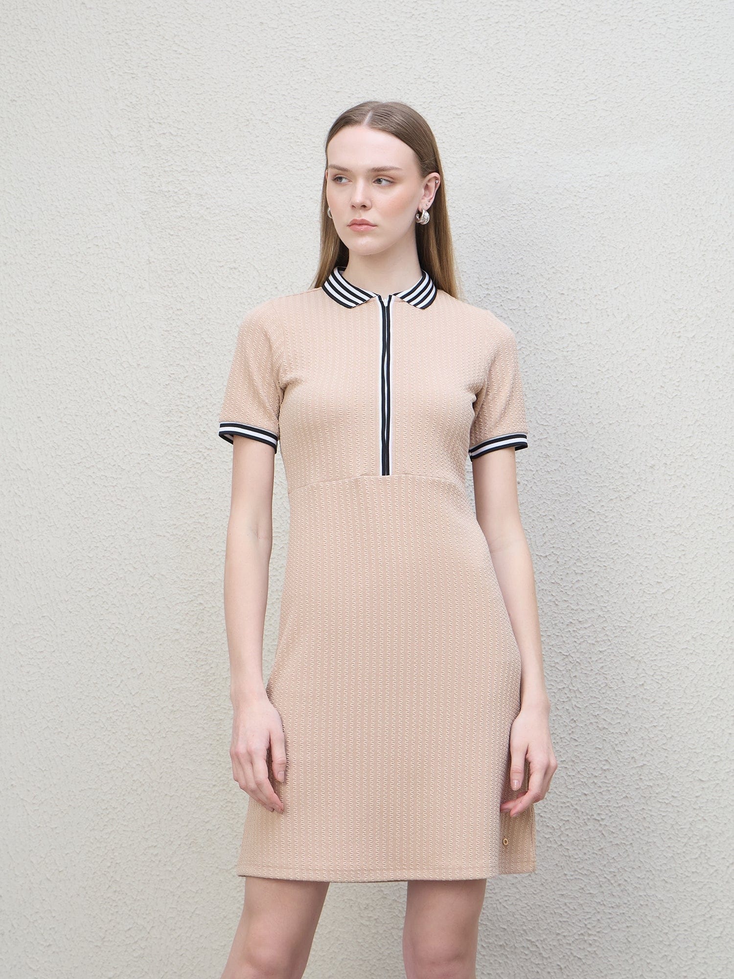 Iconic Women Beige Structured Polo Dress - Image 2