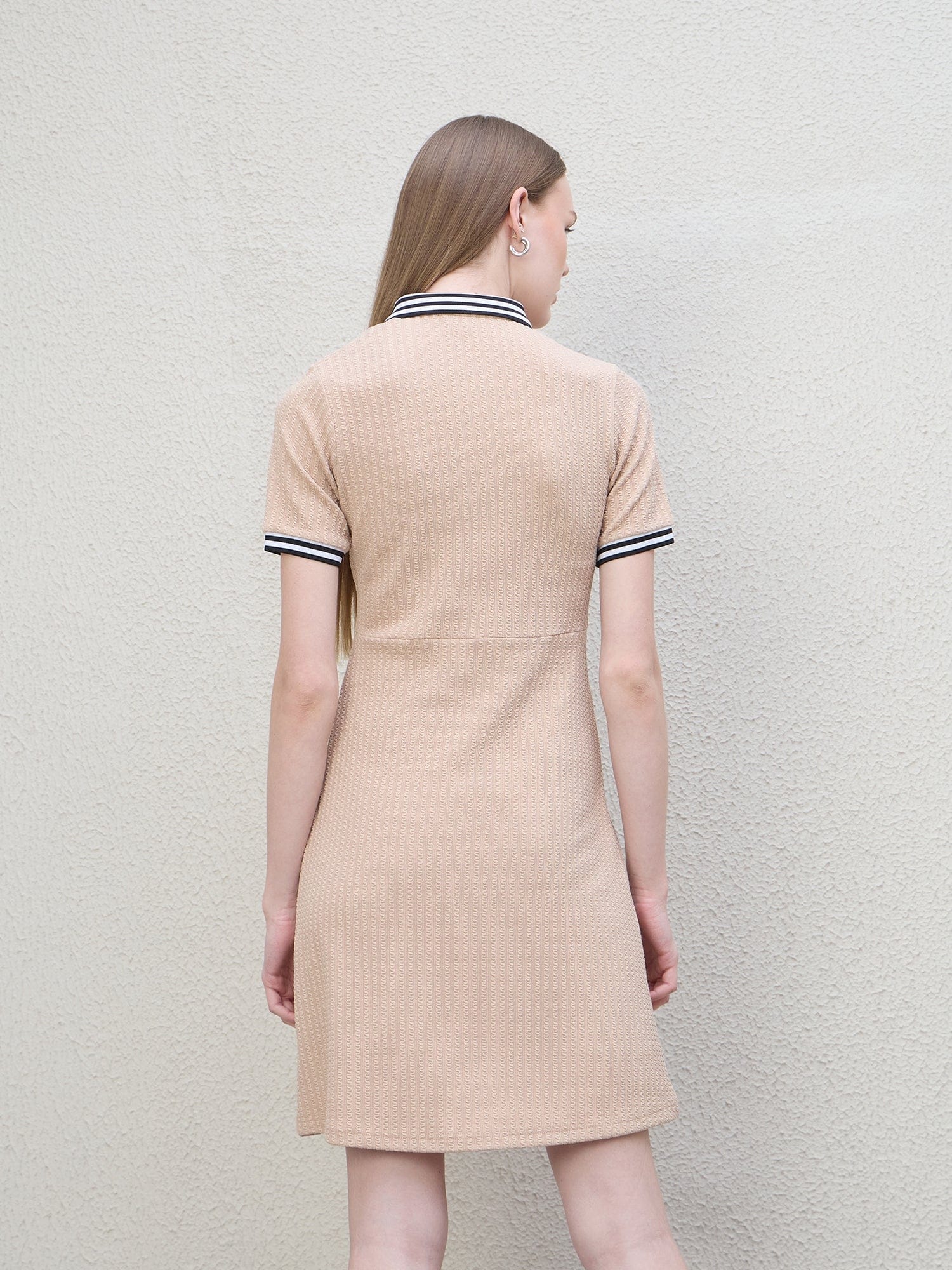 Iconic Women Beige Structured Polo Dress - Image 3