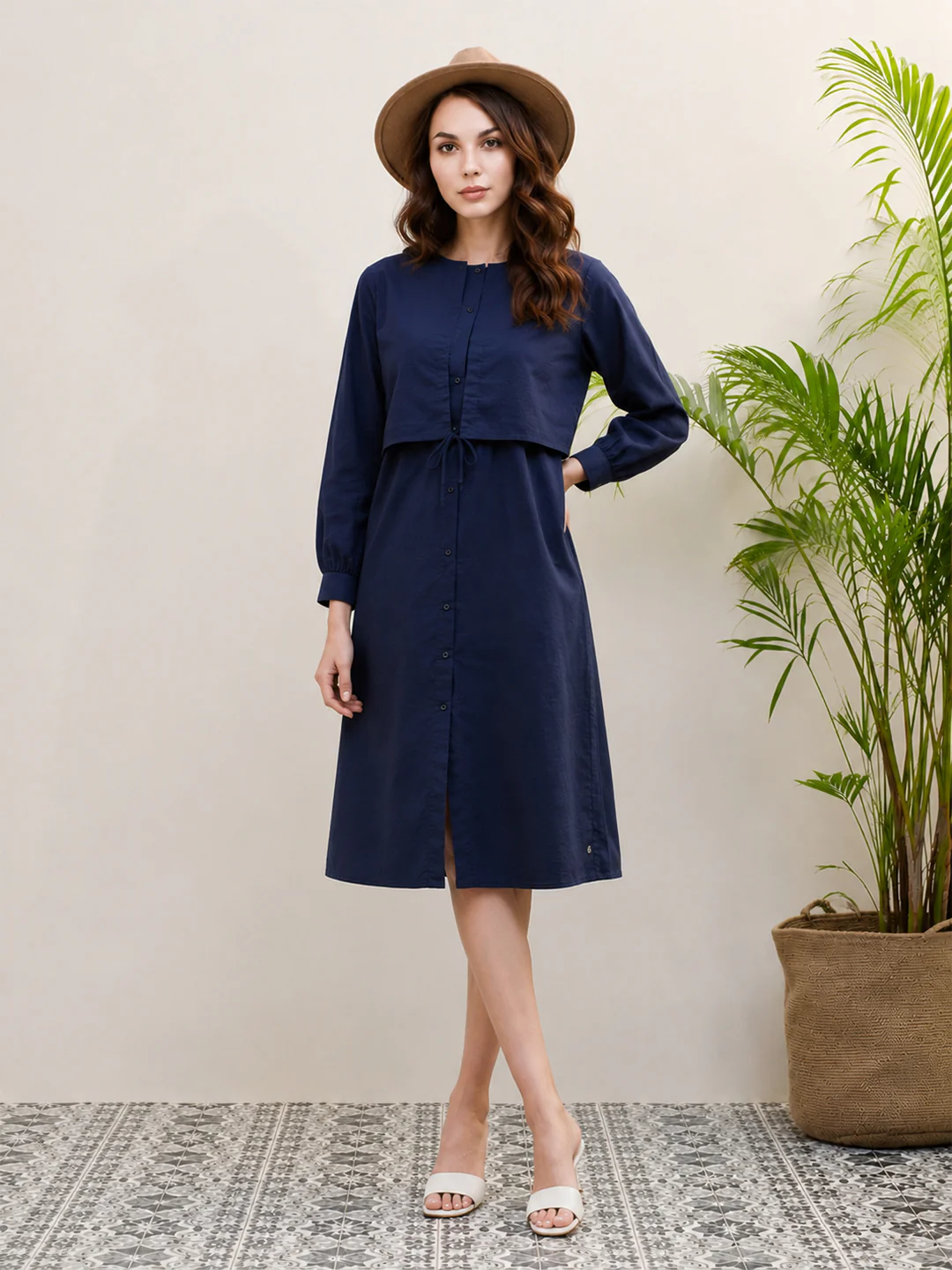 Iconic Women Blue Solid Round Neck Dress - Image 3