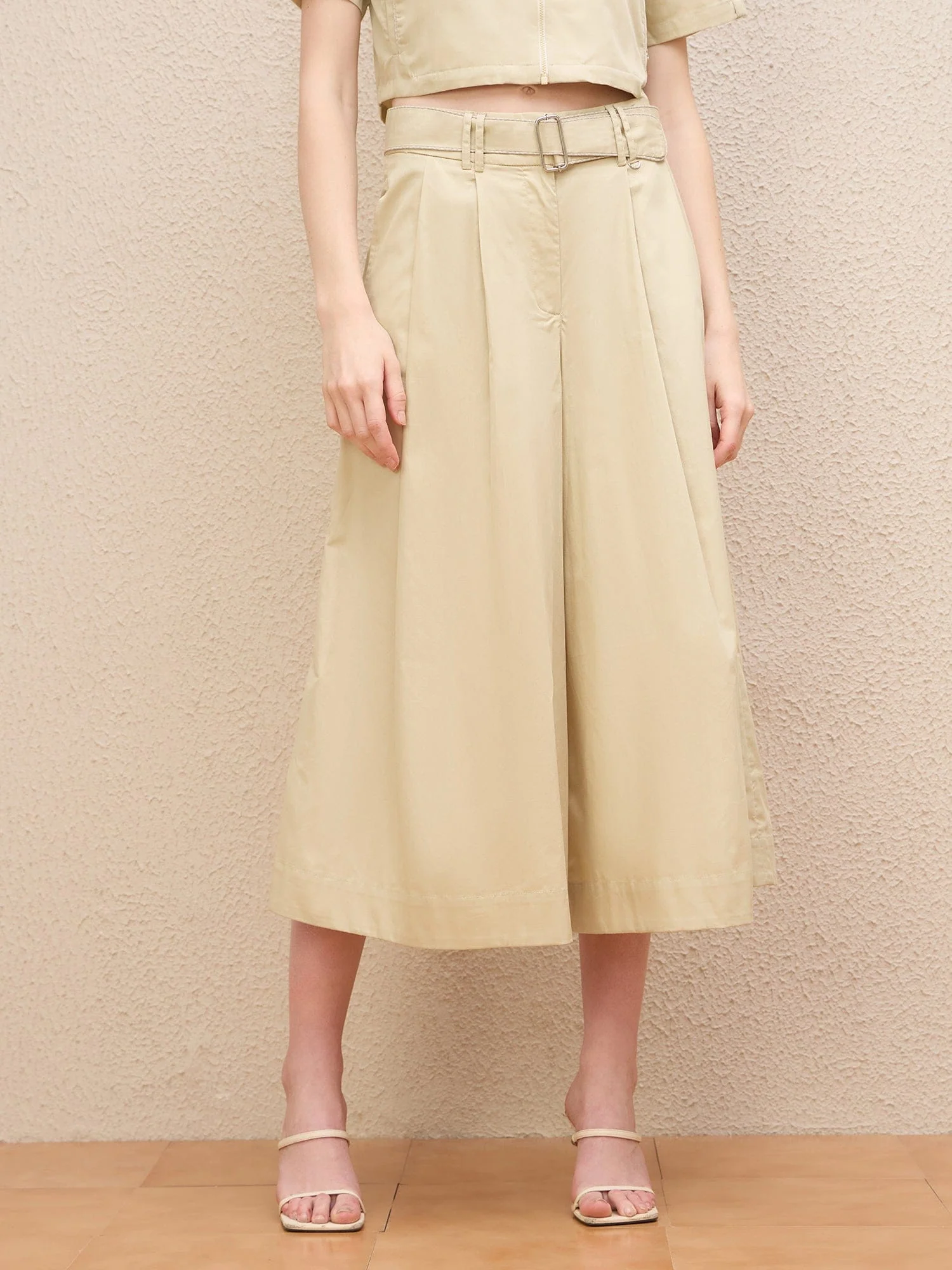 Iconic Women Cream Flared Fit Solid Trouser