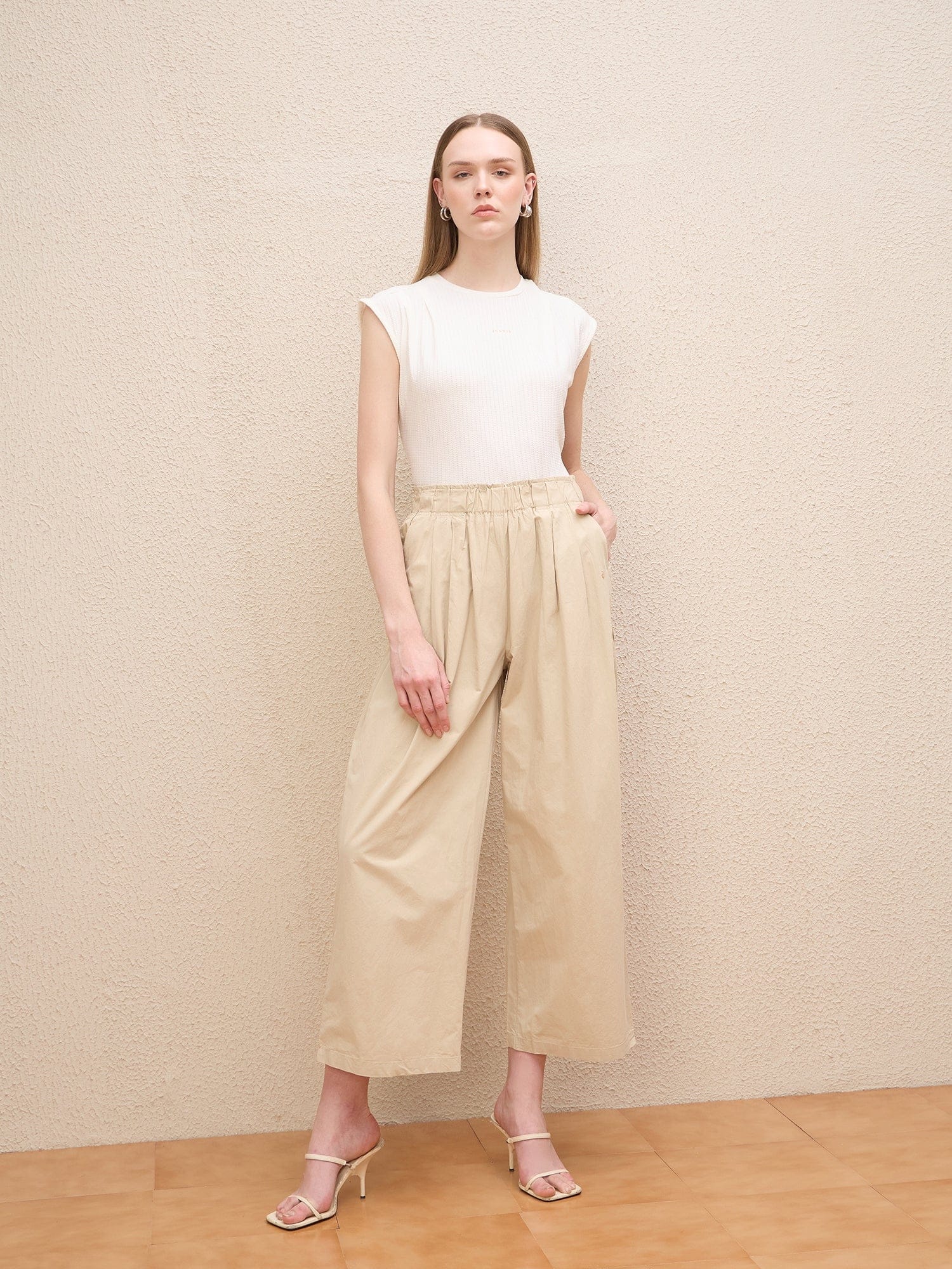 Iconic Women Beige Baggy Fit Solid Trouser - Image 2