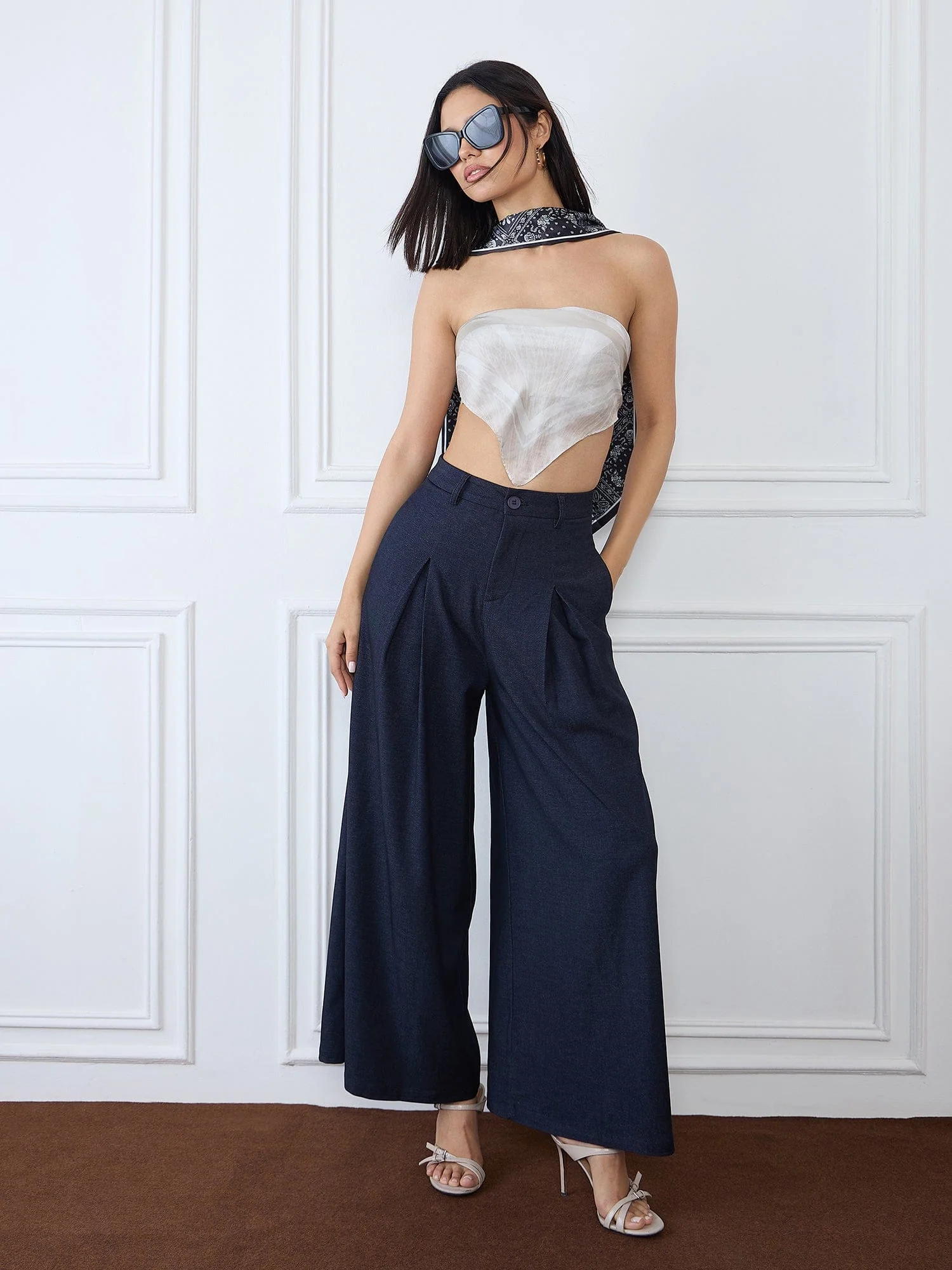 Iconic Women Blue Baggy Fit Solid Trouser - Image 6