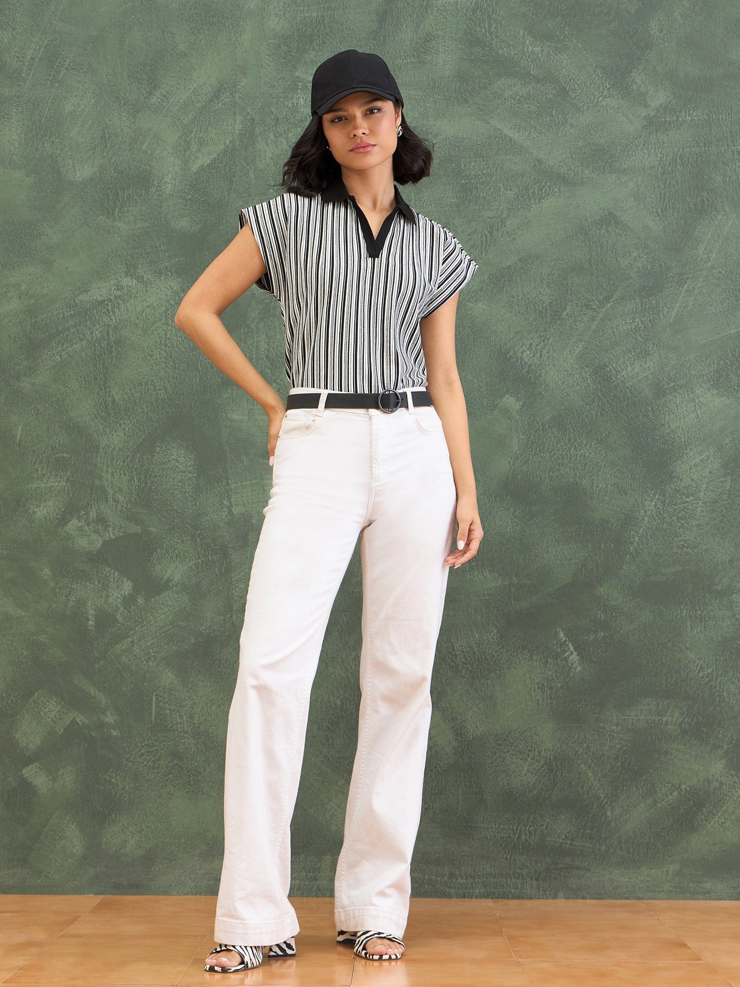 Iconic Women Black Striped Polo Tshirt - Image 6
