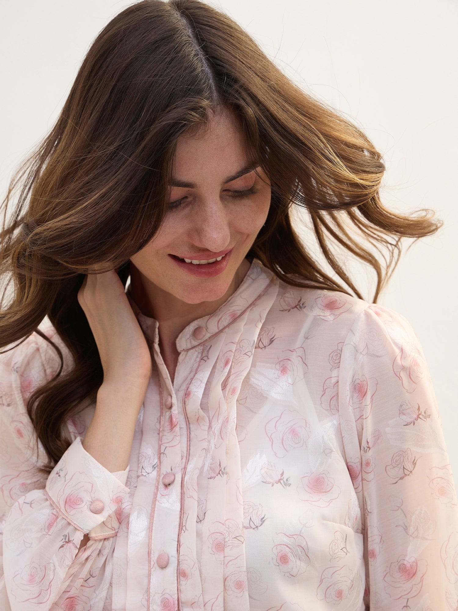 Iconic Women Pink Printed Band Collar Shirt - Image 4