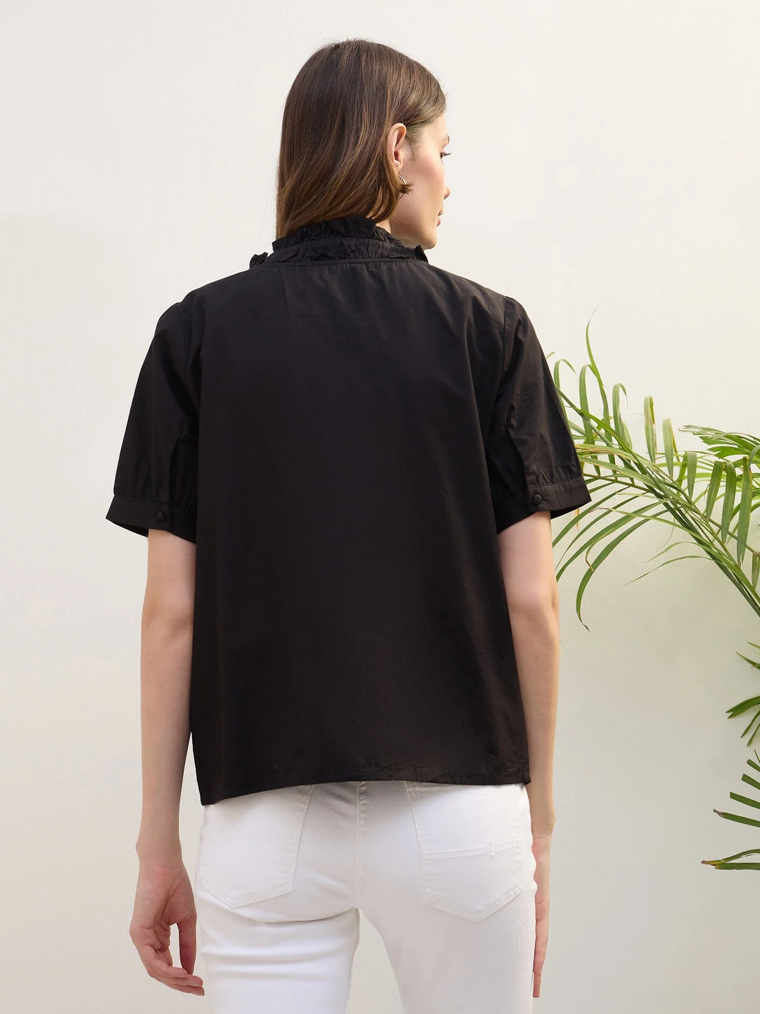 Iconic Women Black Solid V-Neck Shirt - Image 5
