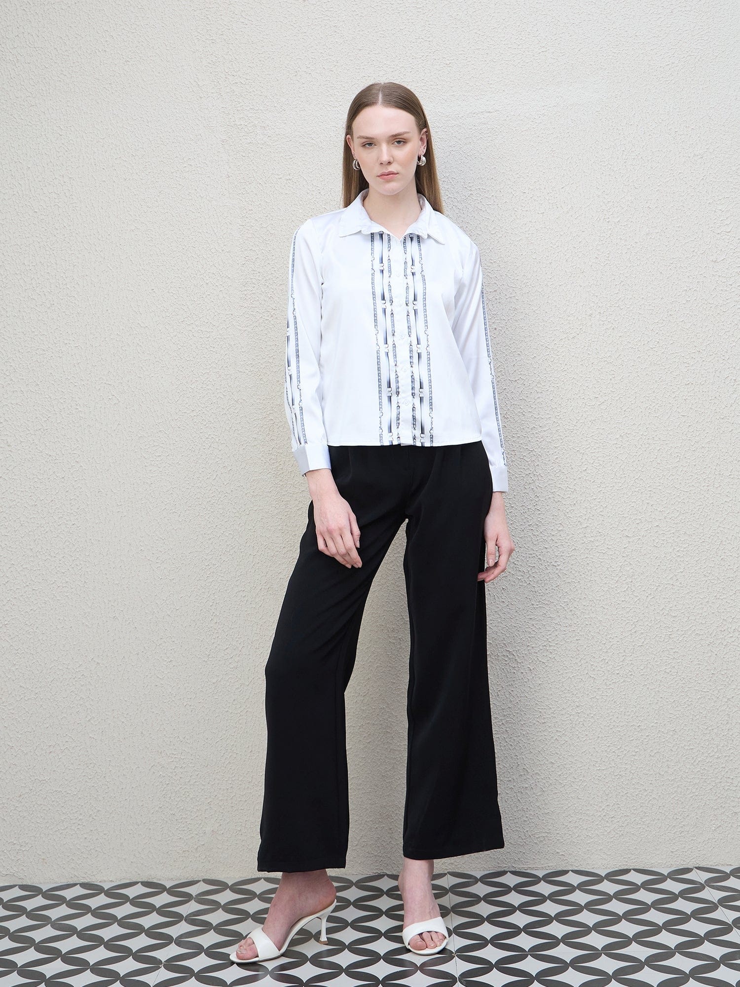 Iconic Women White Printed Collar Shirt - Image 2