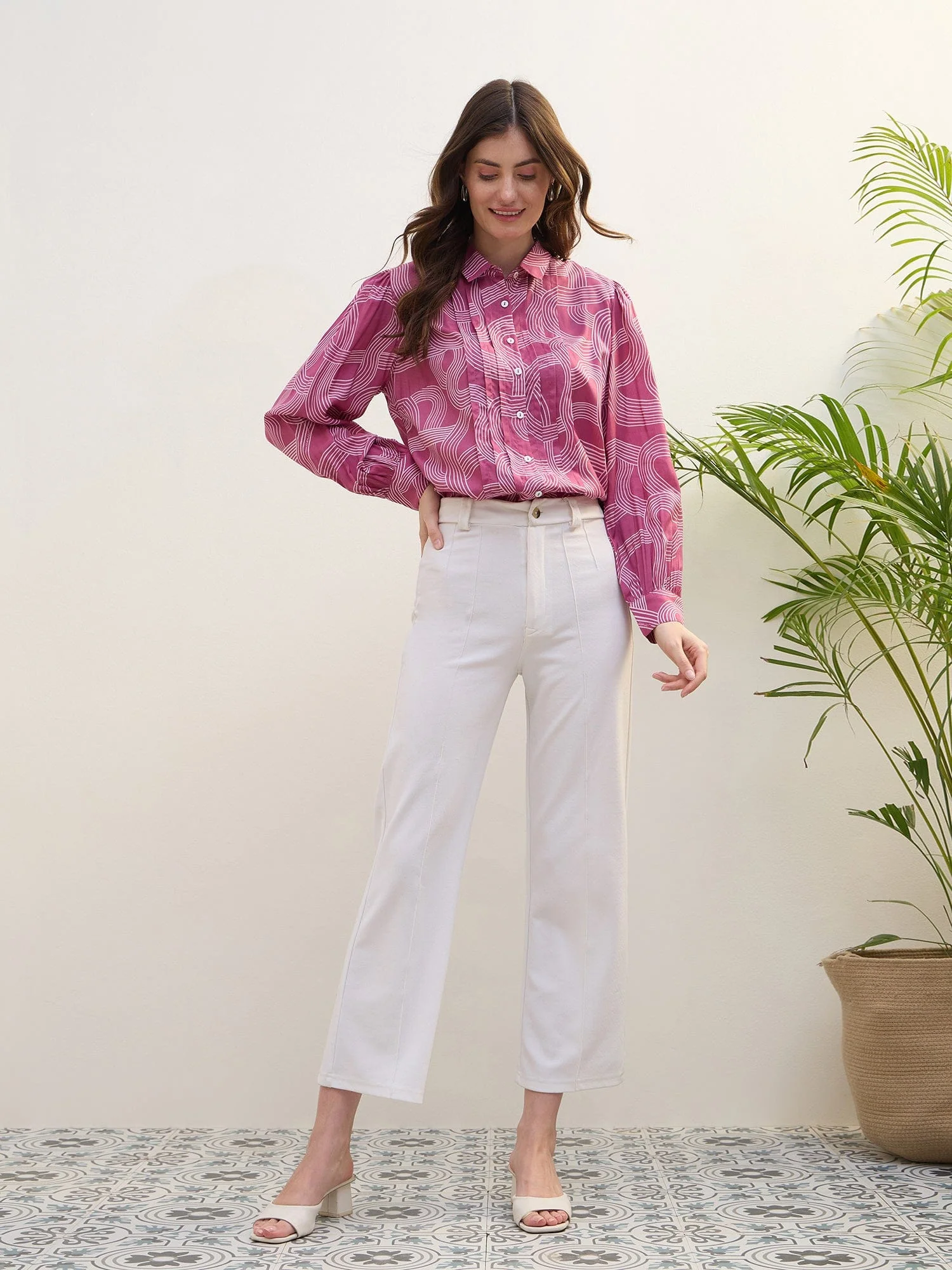 Iconic Women Pink Printed Collar Shirt - Image 3