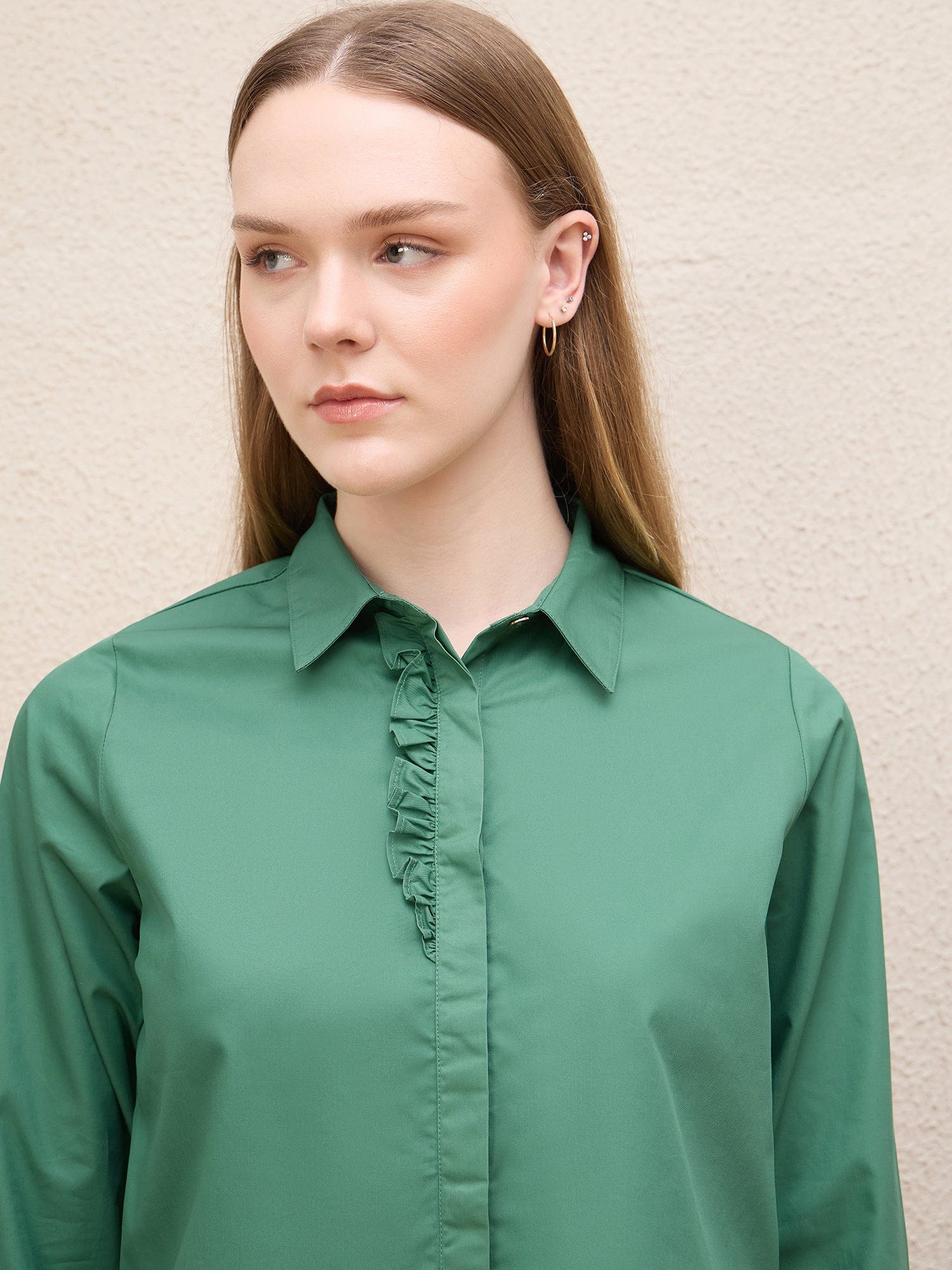 Iconic Women Green Solid Collar Shirt - Image 5