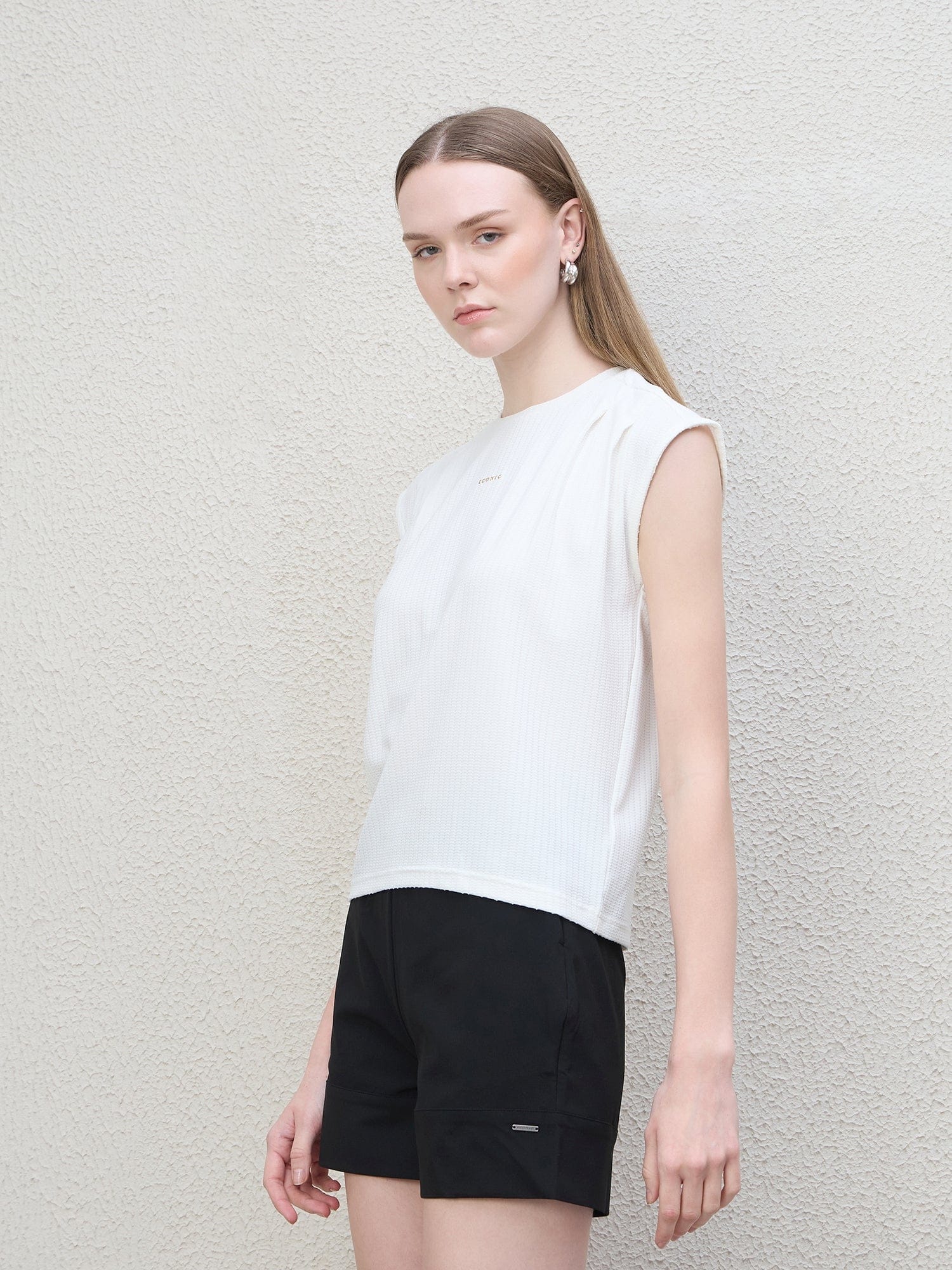 Iconic Women White Textured Crew Neck Tshirt - Image 5