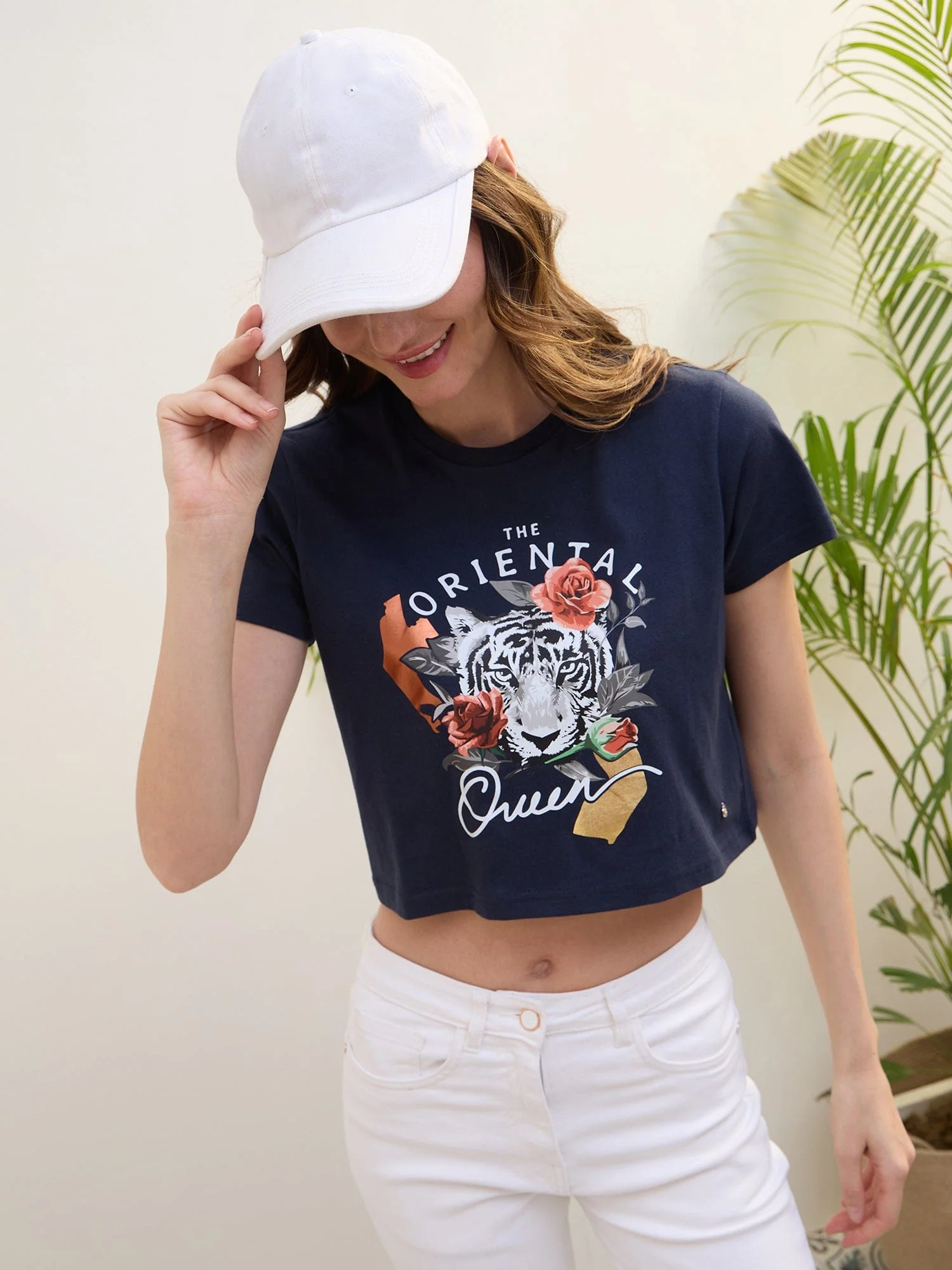 Iconic Women Blue Solid Crew Neck TShirt
