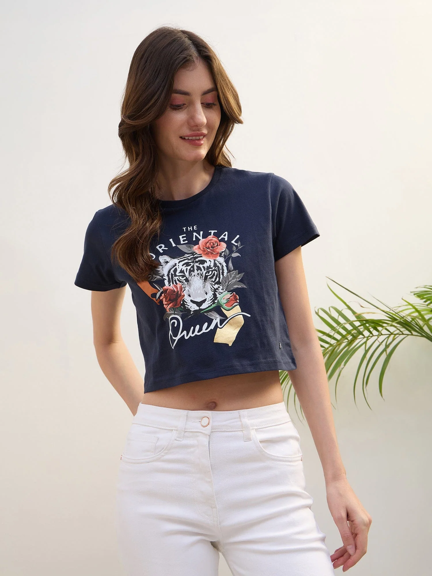 Iconic Women Blue Solid Crew Neck TShirt - Image 2