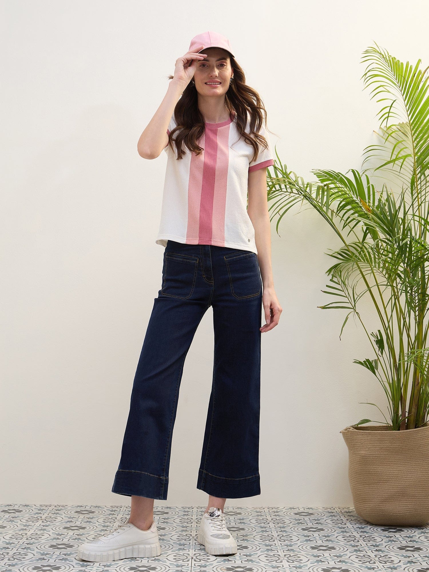 Iconic Women Pink Color Block Crew Neck TShirt - Image 2