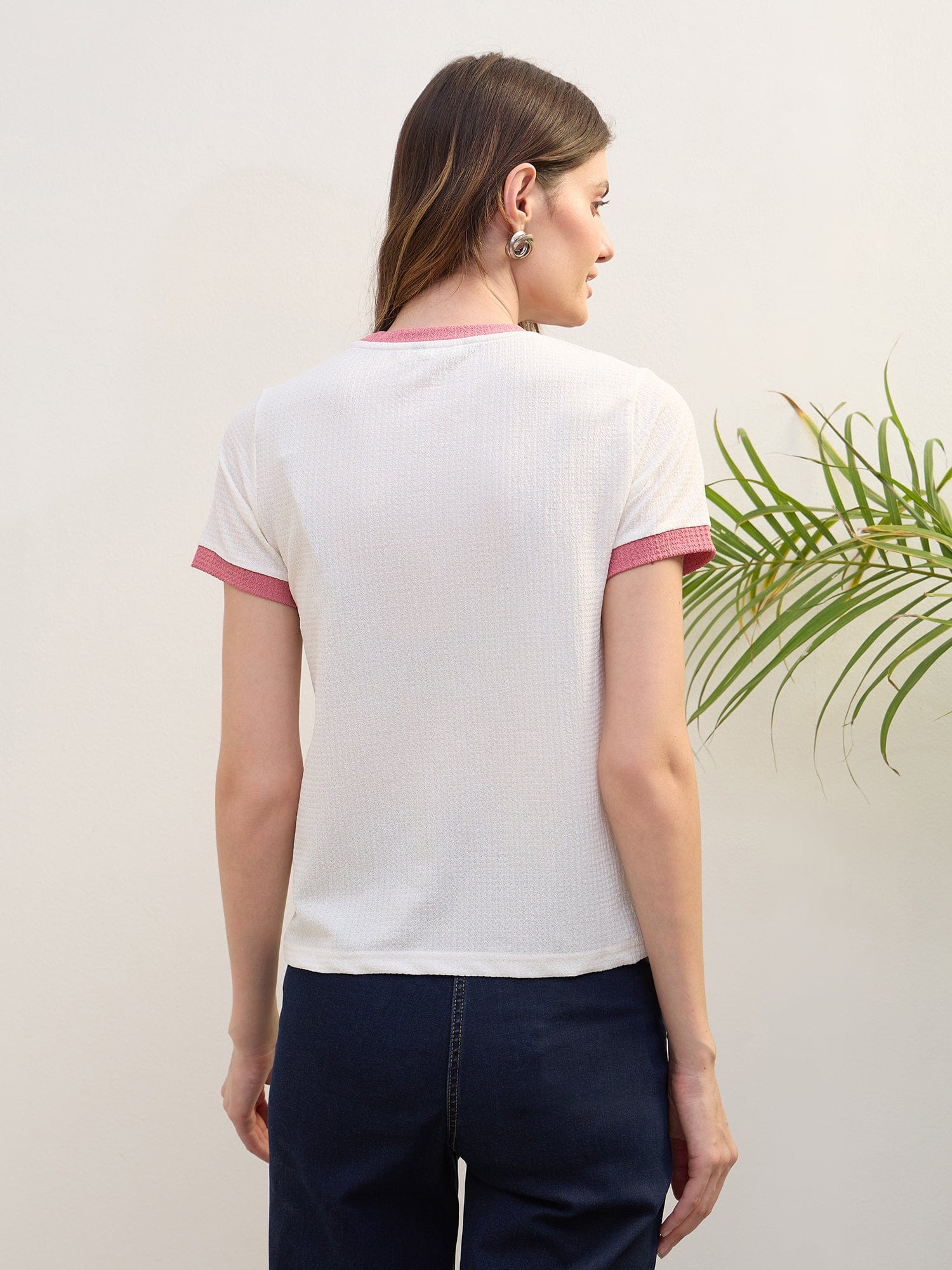 Iconic Women Pink Color Block Crew Neck TShirt - Image 5