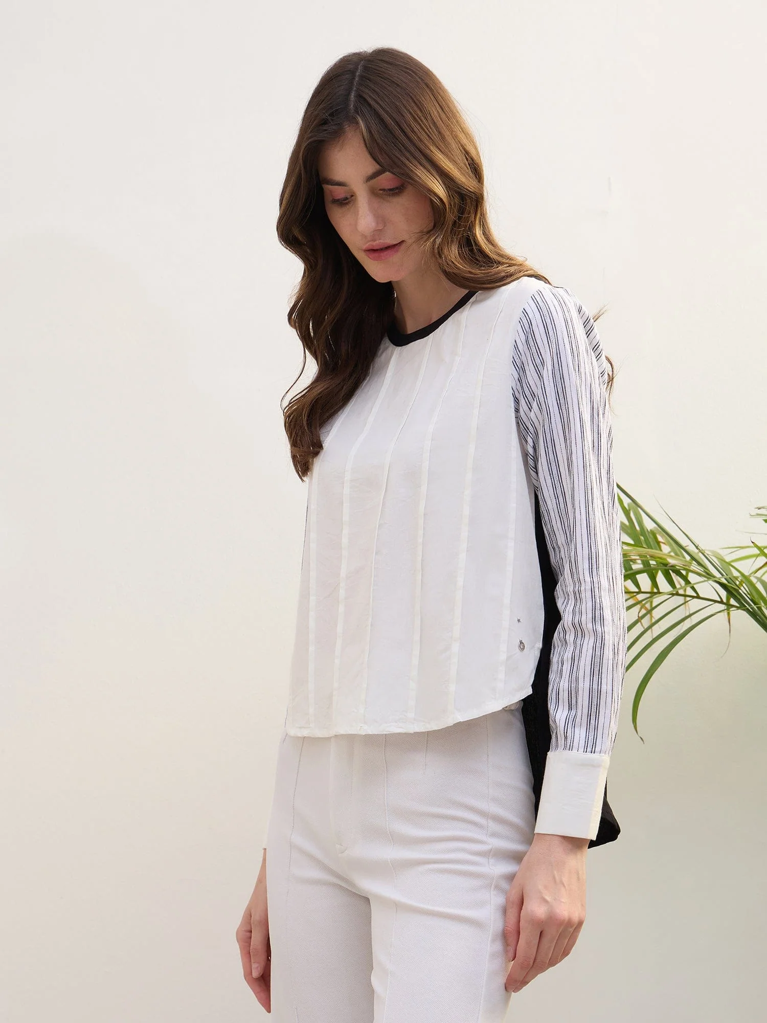 Iconic Women Multi Pin Tucks Round Neck Top - Image 3
