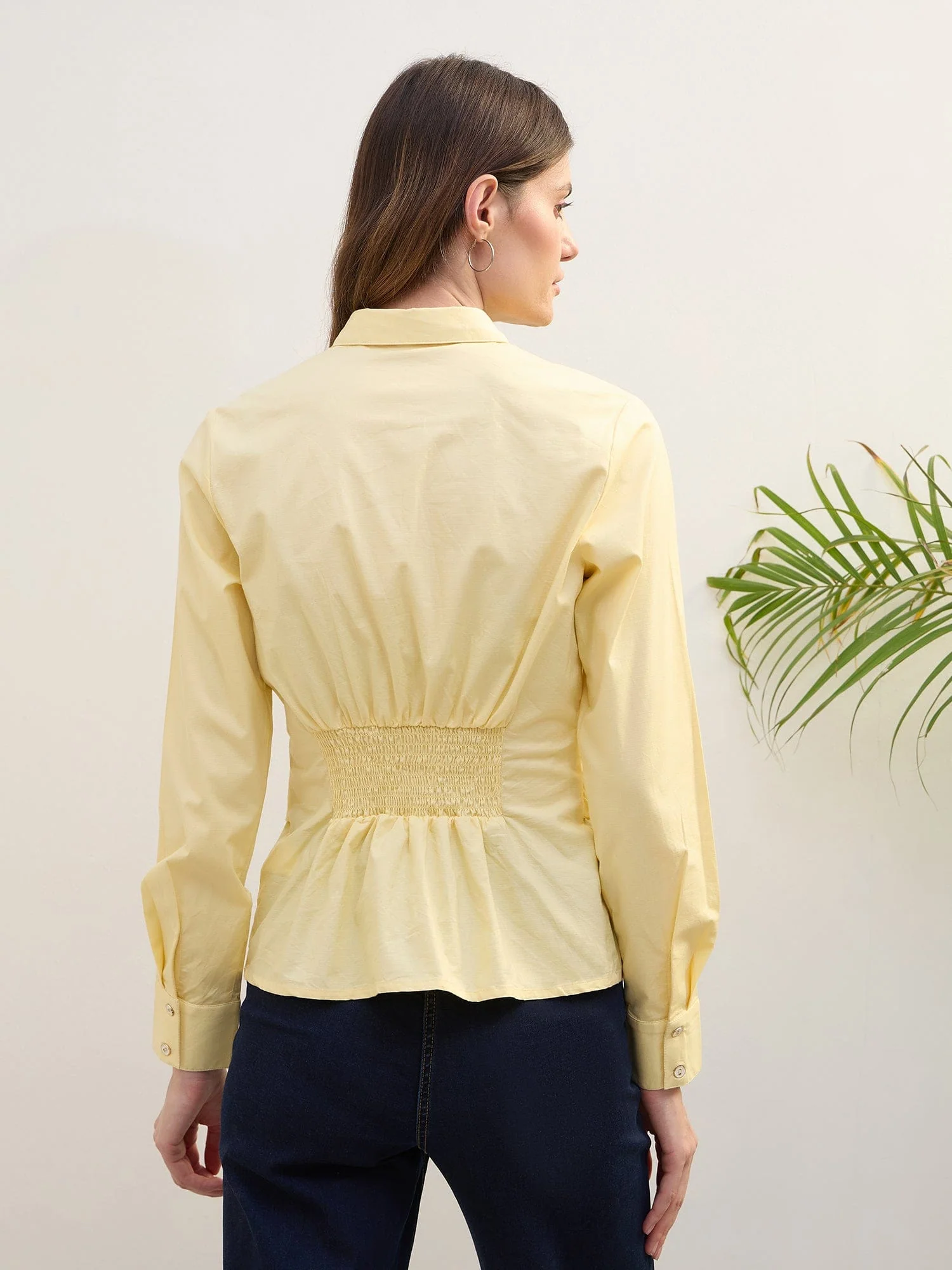 Iconic Women Yellow Solid Collar Top - Image 5