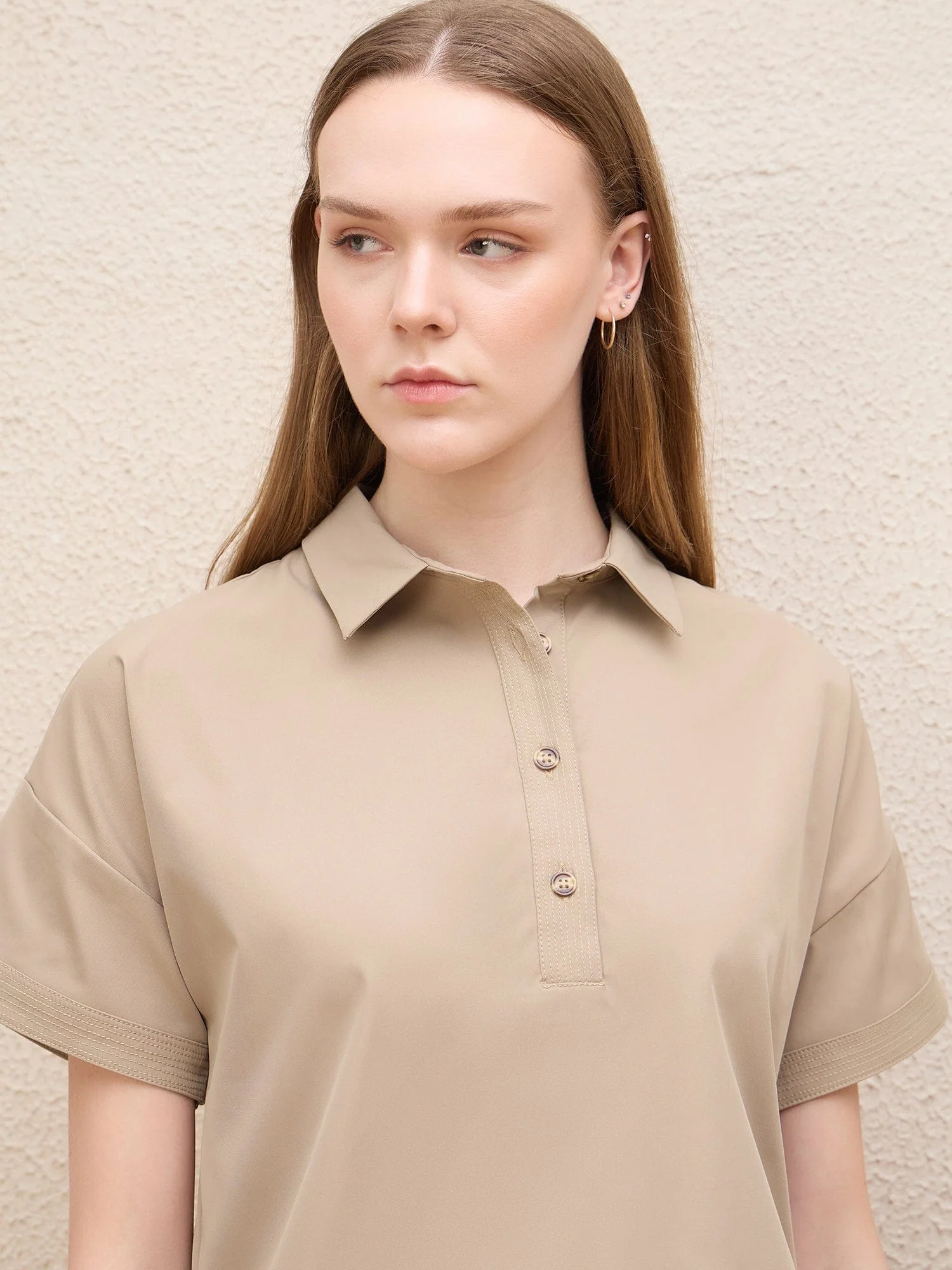 Iconic Women Beige Solid Collar Top - Image 2