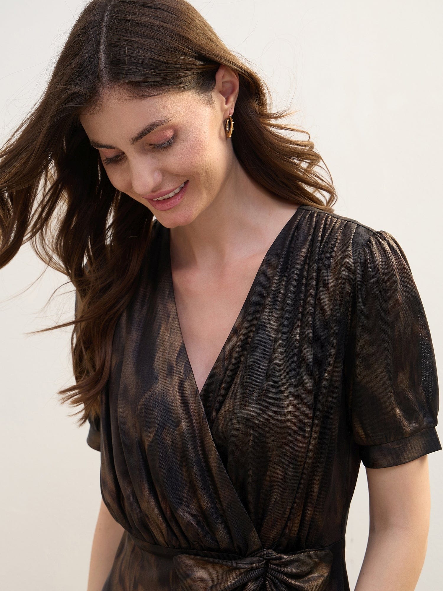 Iconic Women Black Solid Wrap Neck Dress - Image 4
