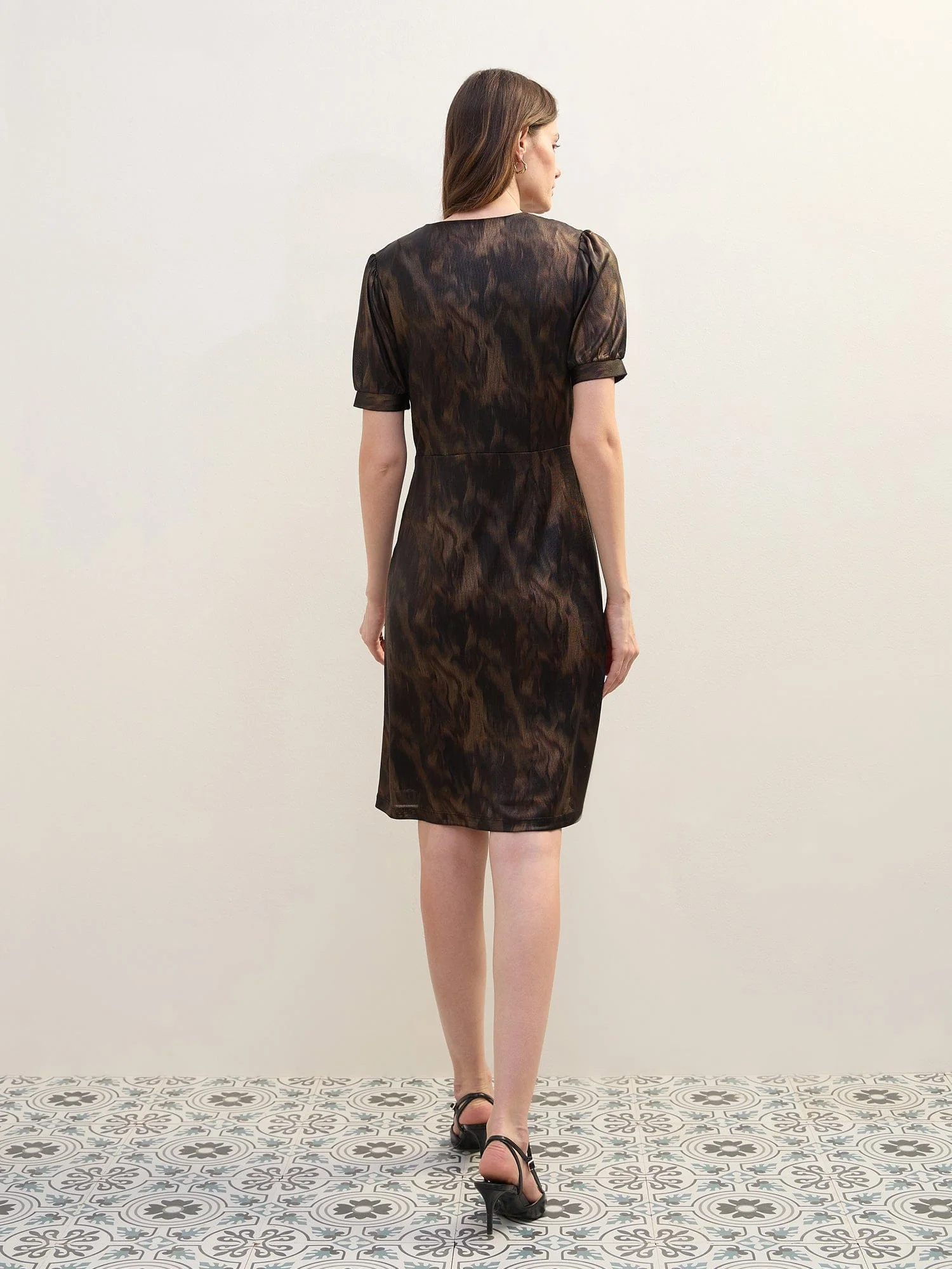 Iconic Women Black Solid Wrap Neck Dress - Image 5