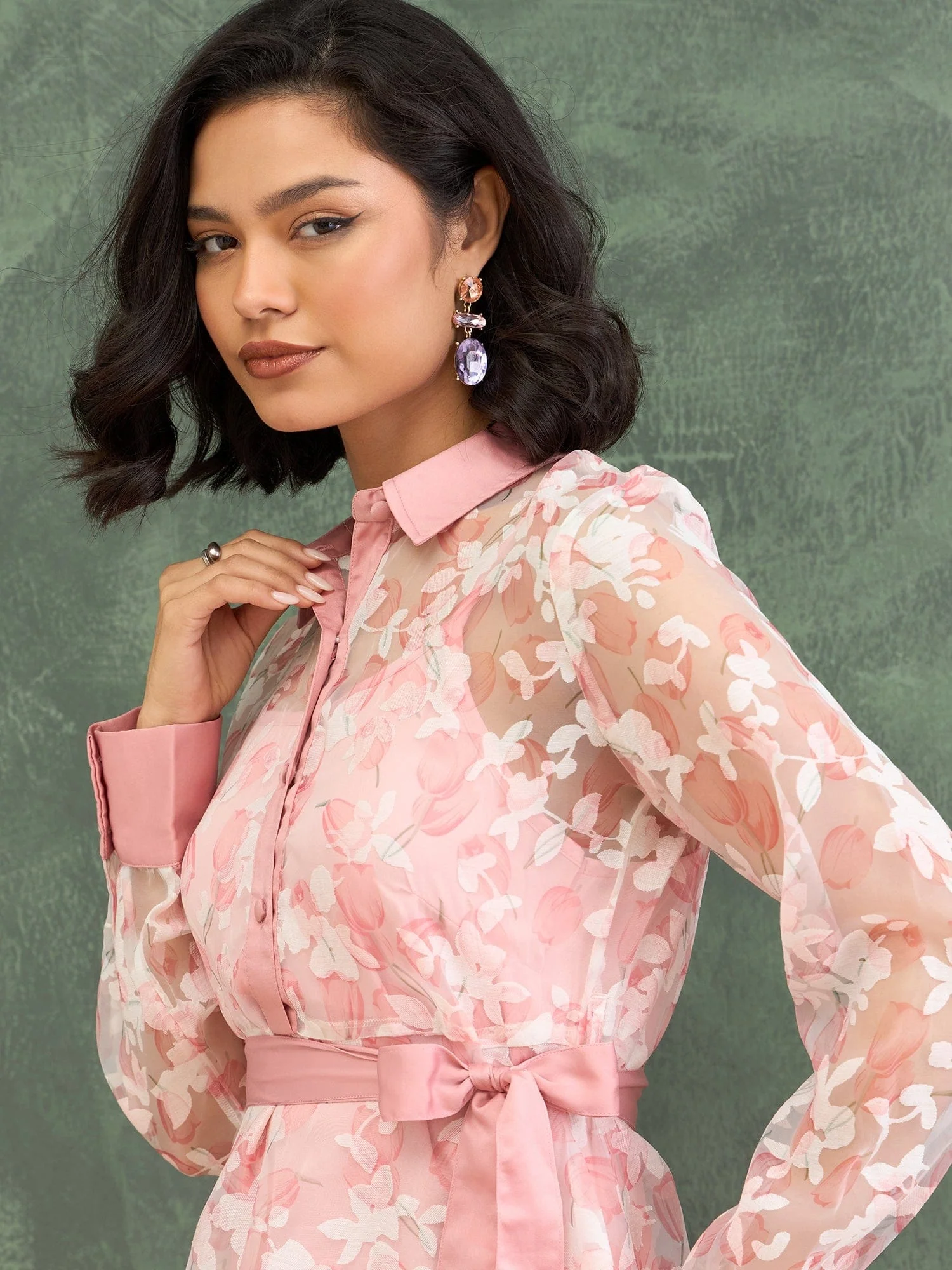 Iconic Women Pink Printed Shirt Collar Dress - Image 5