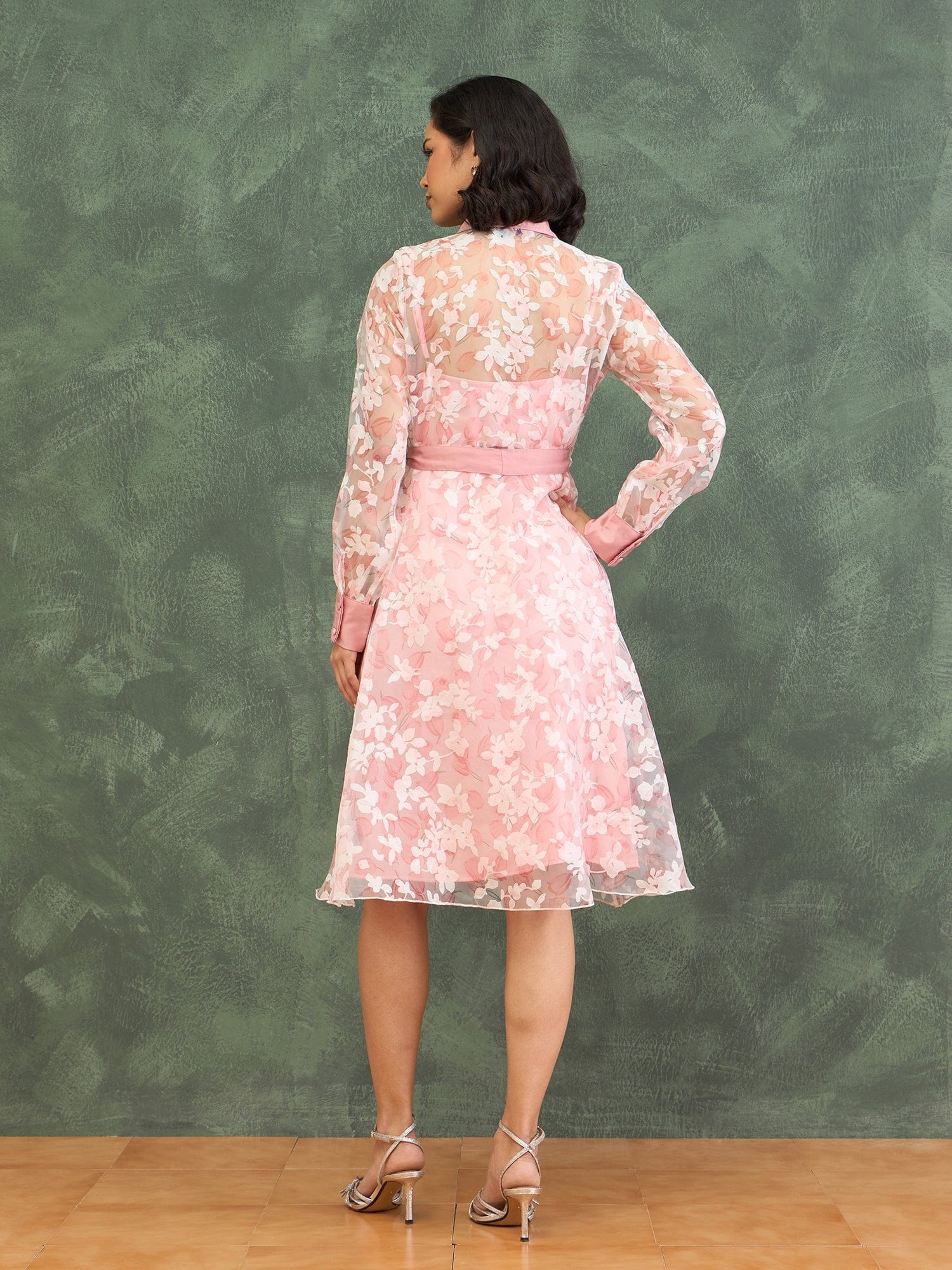 Iconic Women Pink Printed Shirt Collar Dress - Image 6