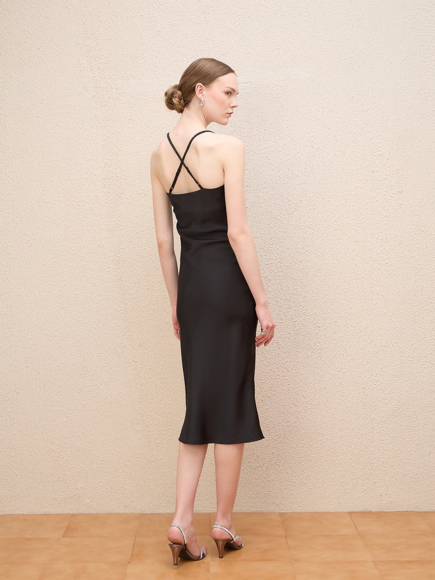 Iconic Women Black Solid Cowl Neck Dress - Image 3