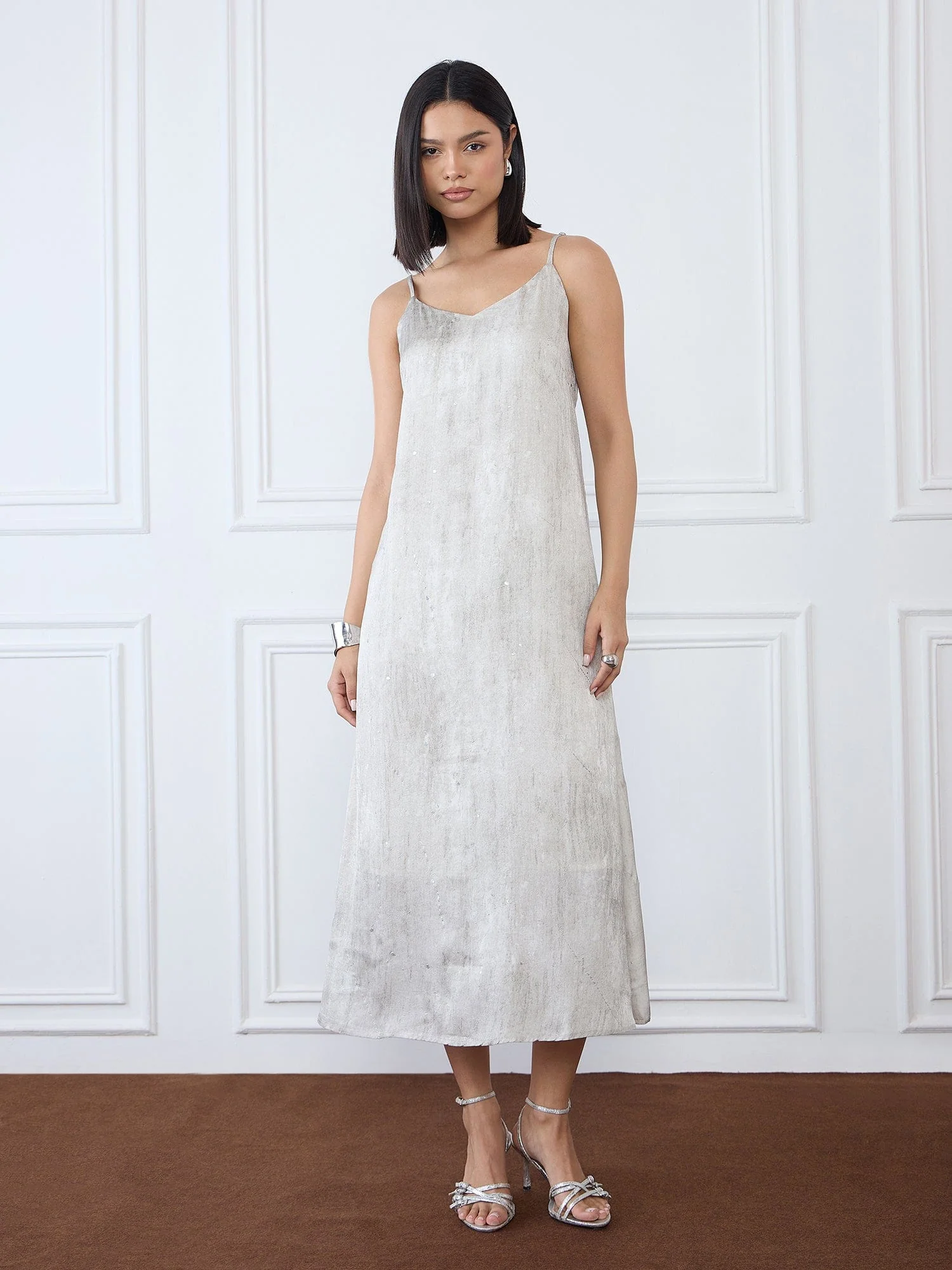 Iconic Women Grey V Neck Dress - Image 3