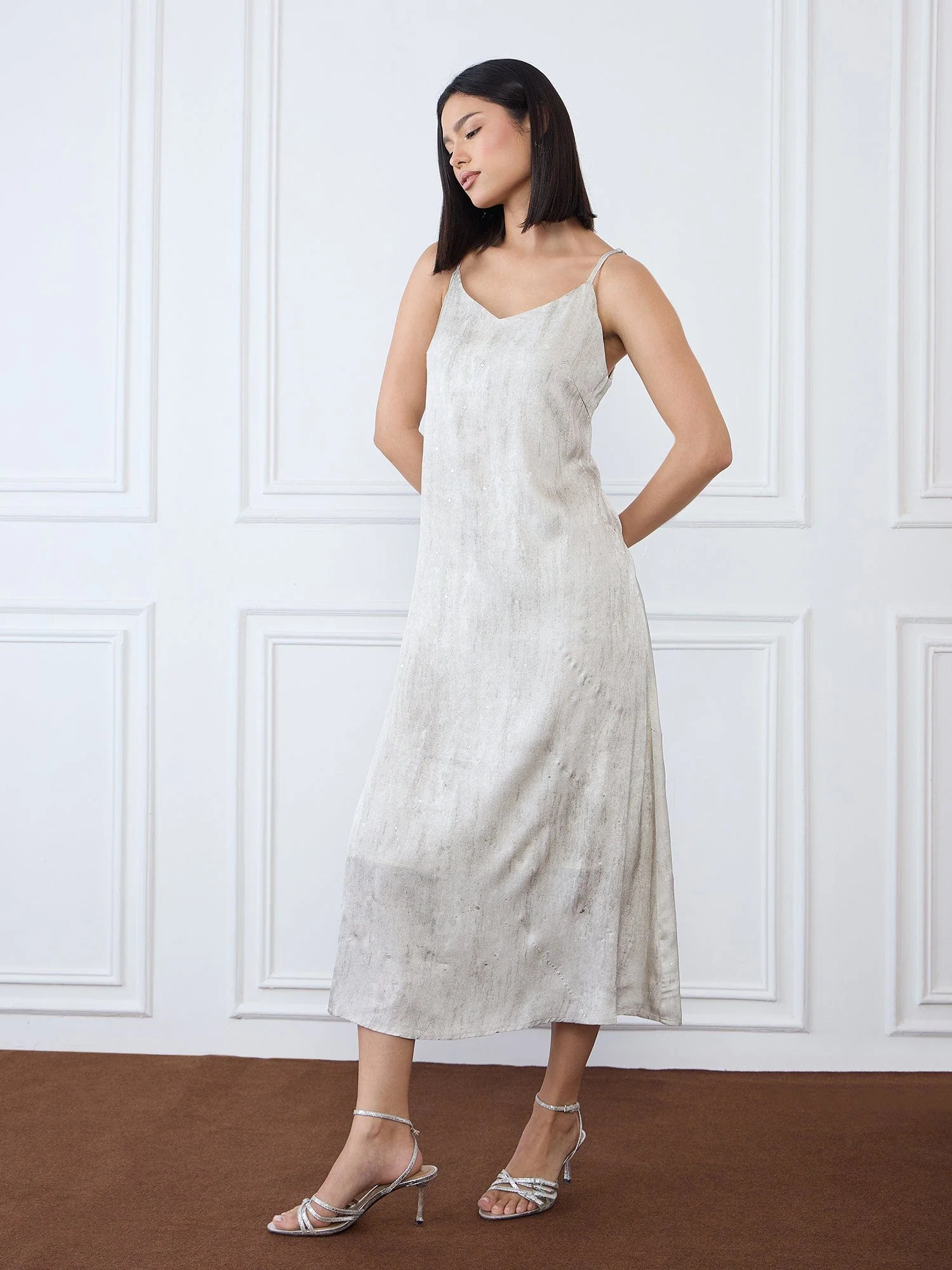 Iconic Women Grey V Neck Dress - Image 4