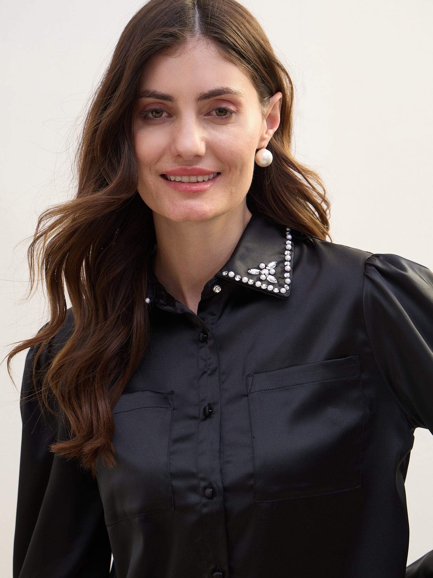 Iconic Women Black Solid Collar Shirt - Image 4