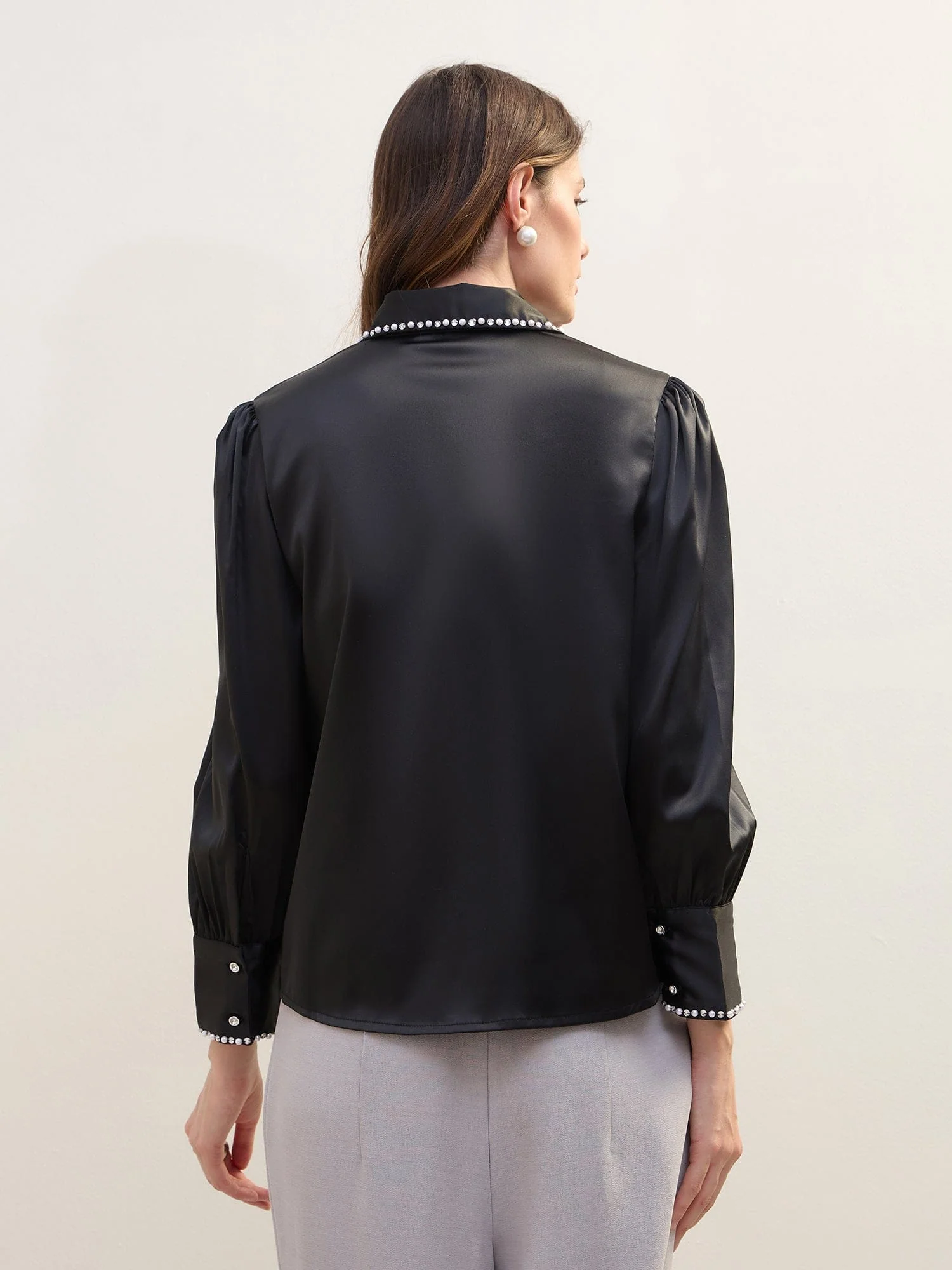 Iconic Women Black Solid Collar Shirt - Image 5