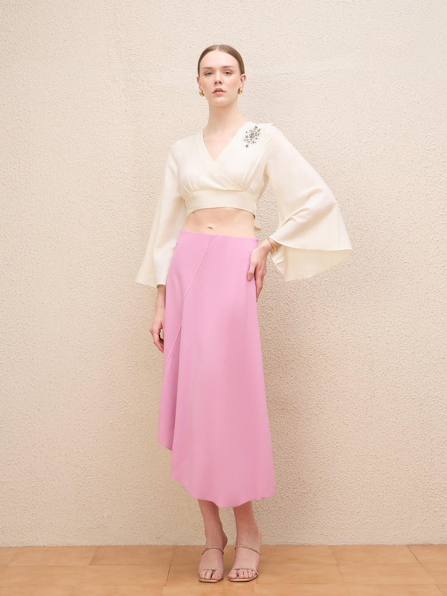 Iconic Women Pink Flared Fit Solid Skirt - Image 2