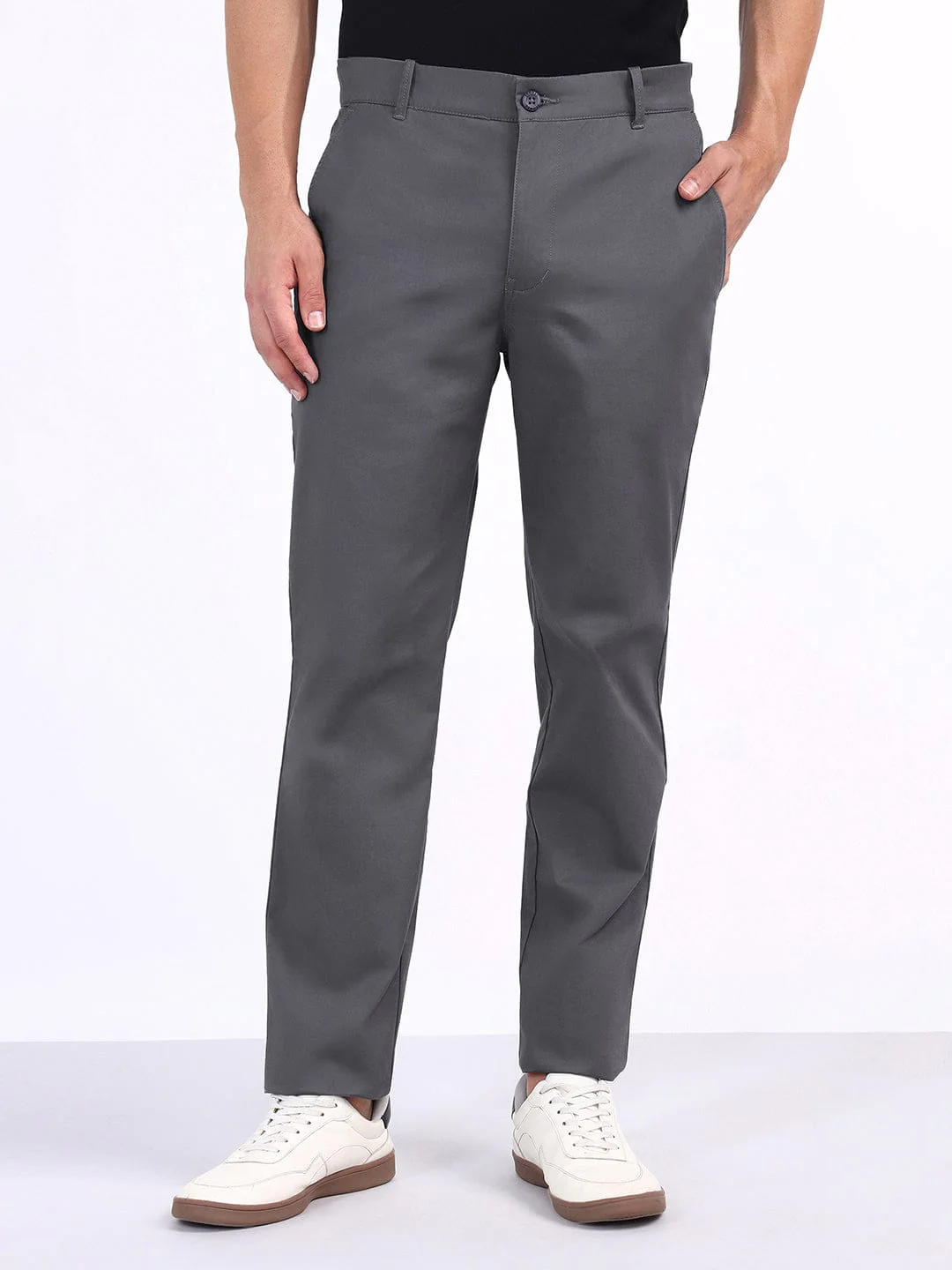 Iconic Men Grey Regular Fit Solid Trouser - Image 3