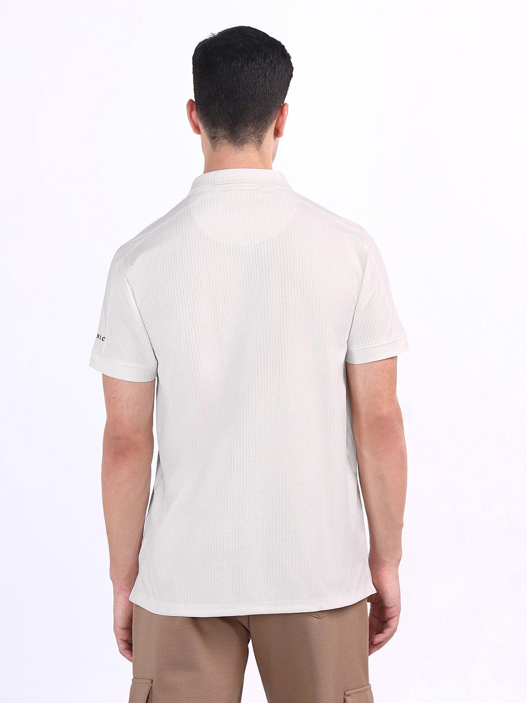 Iconic Men White Textured Polo Tshirt - Image 3