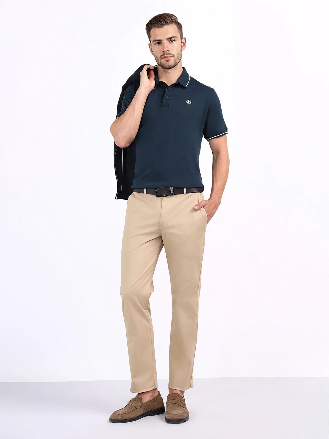 Iconic Men Blue Solid Polo Tshirt - Image 2