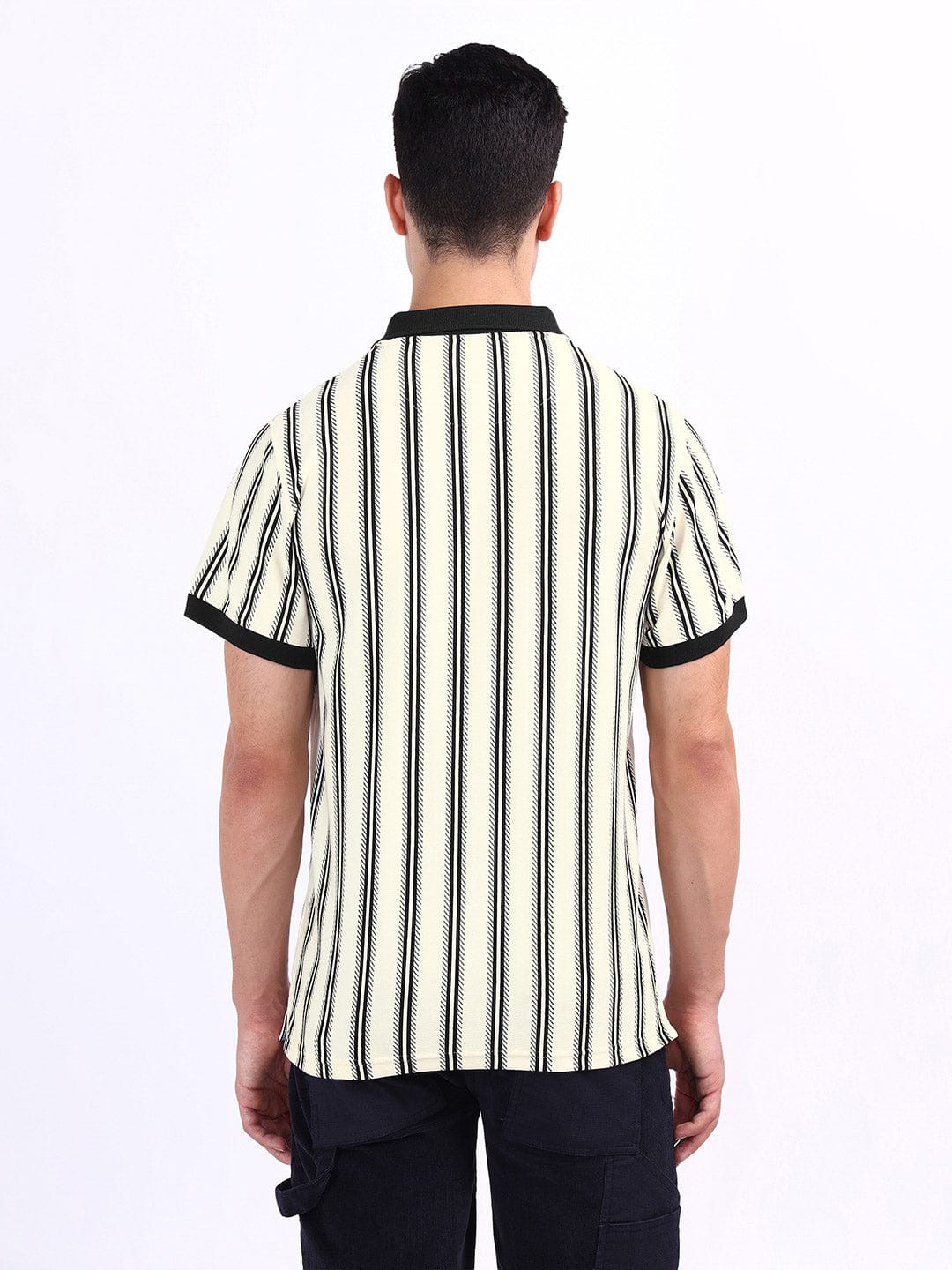 Iconic Men White Striped Polo Tshirt - Image 3