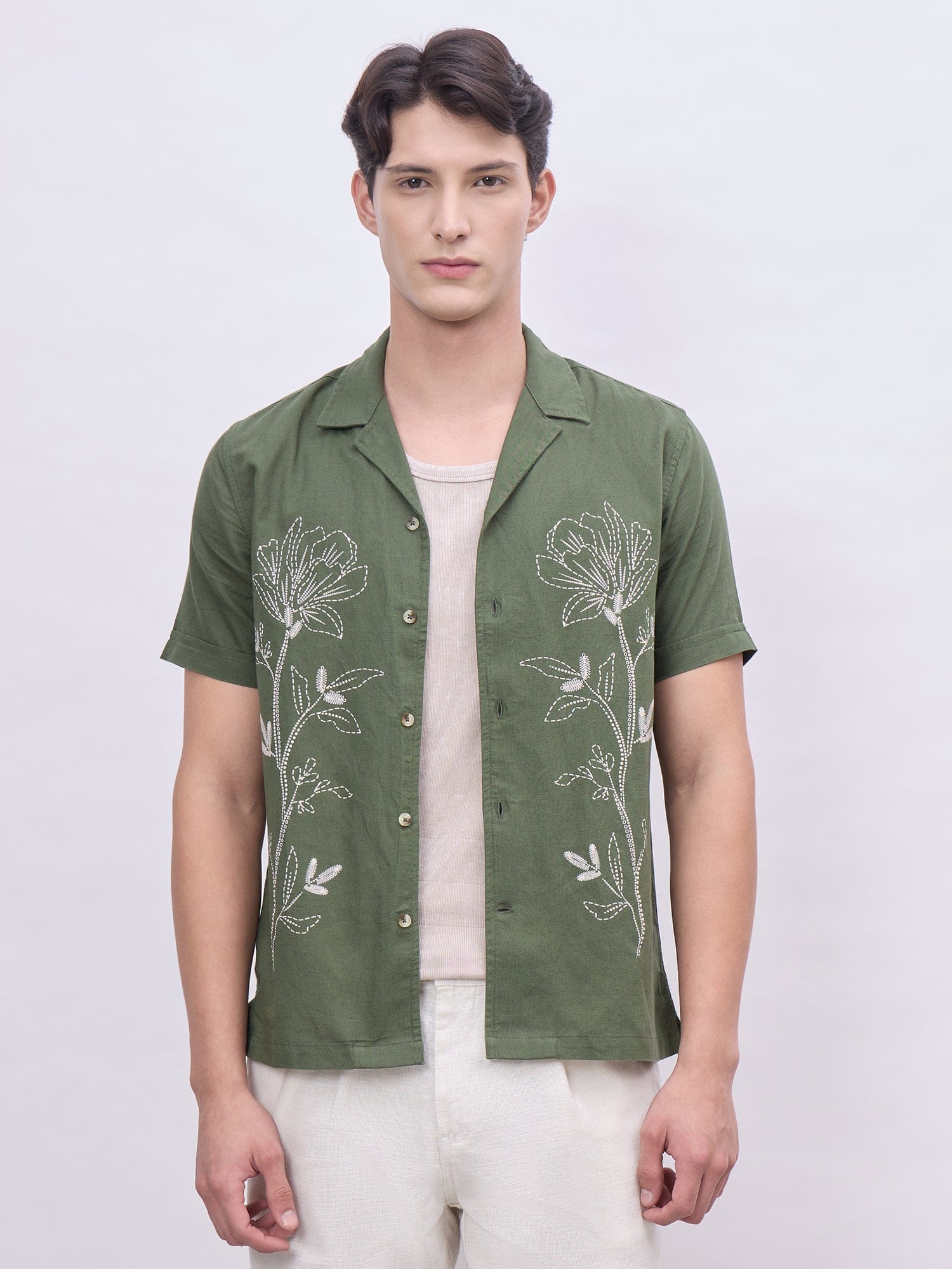 Iconic Men Green Printed Resort Collar Shirt - Image 2