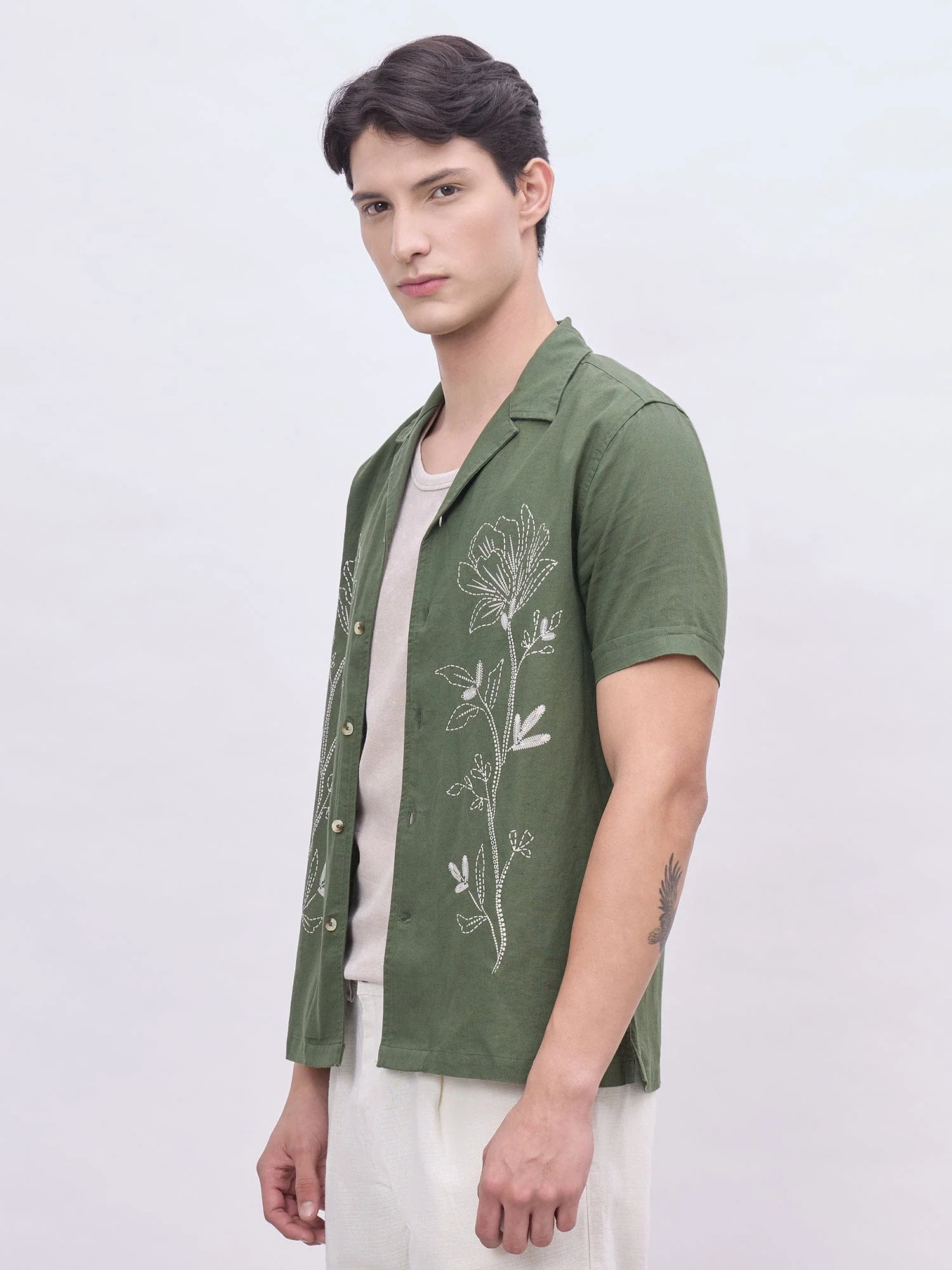 Iconic Men Green Printed Resort Collar Shirt - Image 3